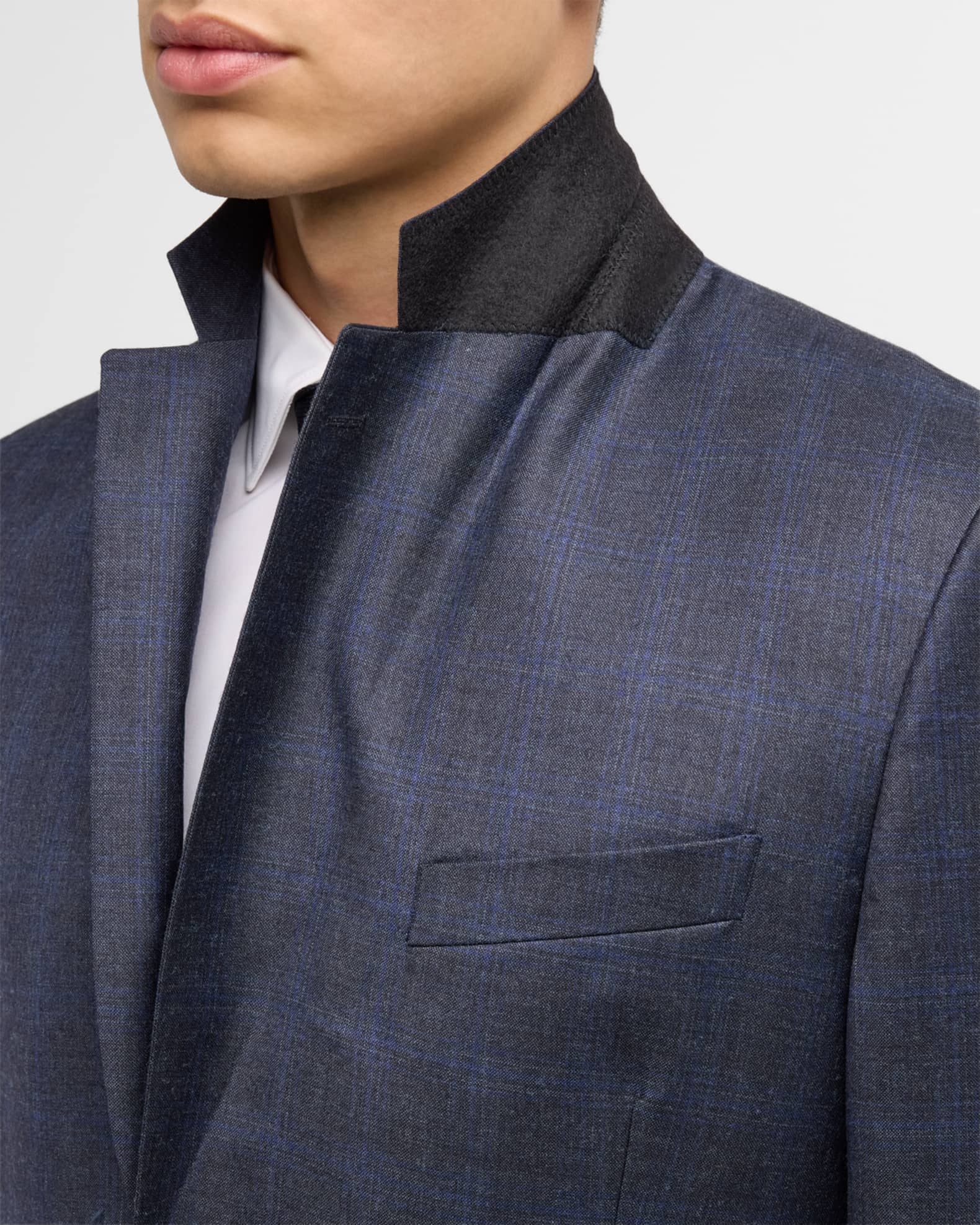 Wool Suit - Mens Plaid Suit - Checkered Windowpane - Super 150s Fabric Business Suit Grey - 100% Percent Wool Fabric Suit - Worsted Wool Business Suit main image 0