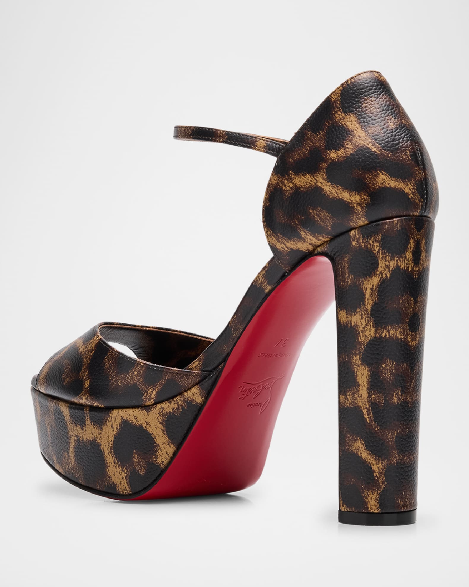 Christian Louboutin Leopard Ankle Strap Red Sole Platform Sandals Women s 40.5eu Sandals Ankle Strap Wrap Sandals