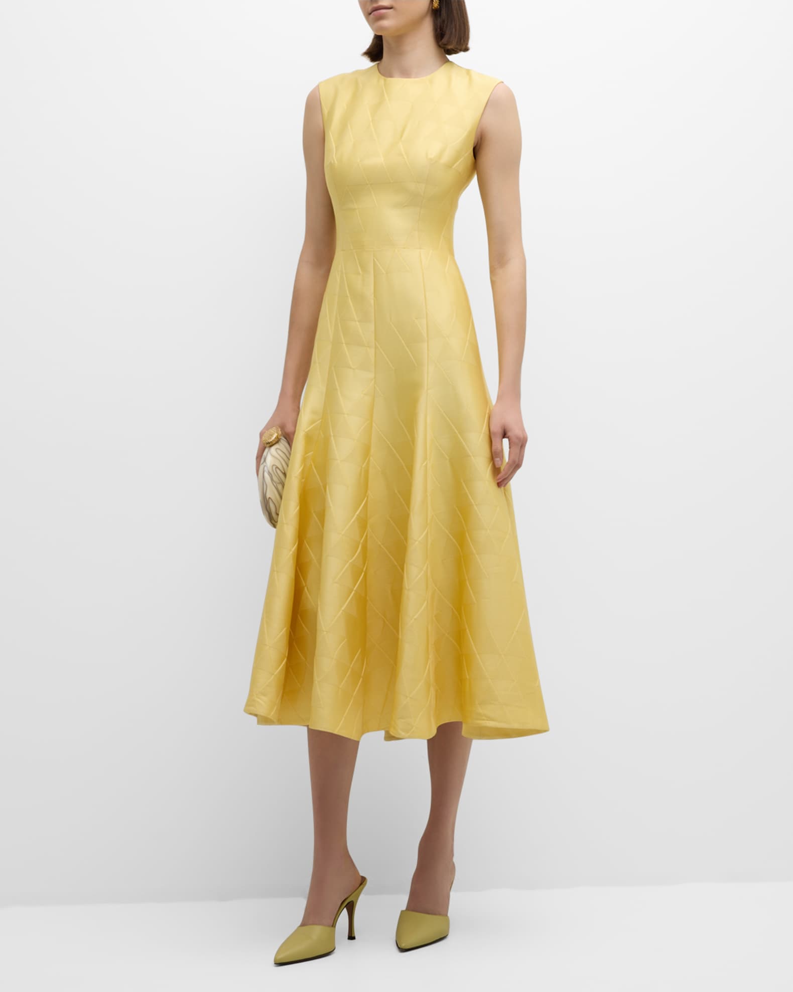 Emilia Wickstead Dellah Geometric Jacquard Sleeveless Midi Dress Lemon Women s 10 Cocktail Party Wedding Guest Dresses Sleeveless Dresses
