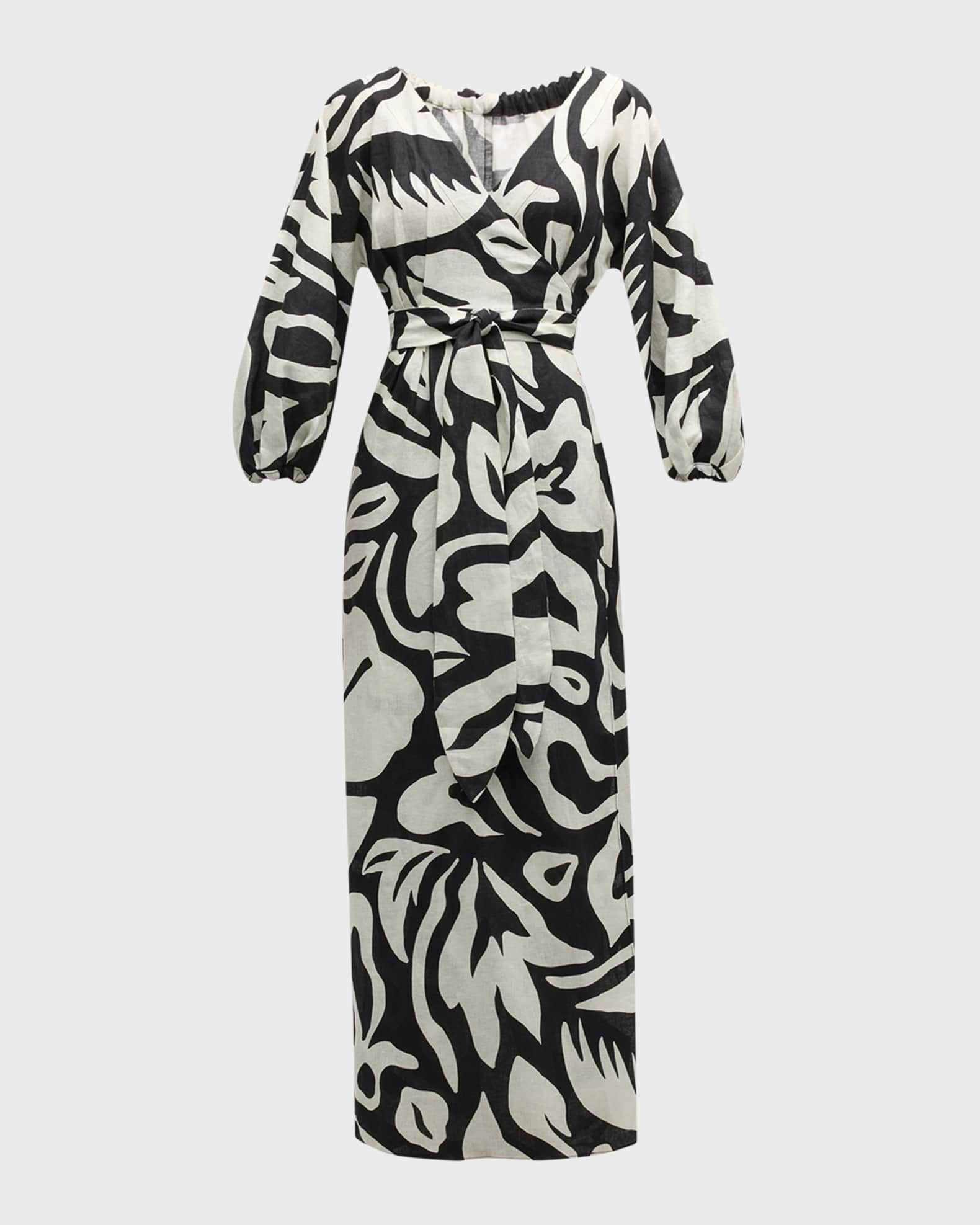 Baudo Belted Linen Maxi Wrap Dress