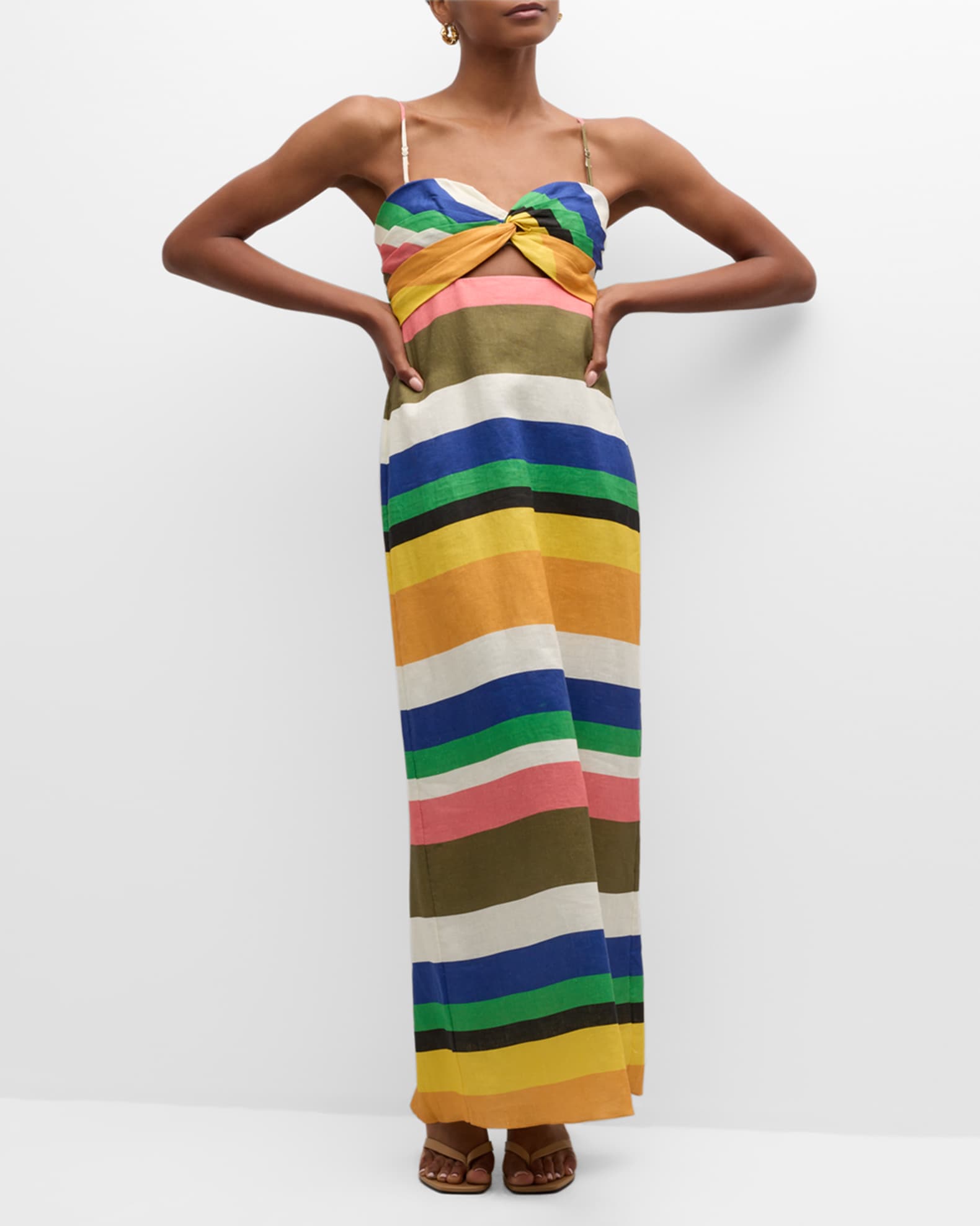 Set of 2: Pink Multicolor Stripe Sleeveless Kurta And Woven Pallazo Pants