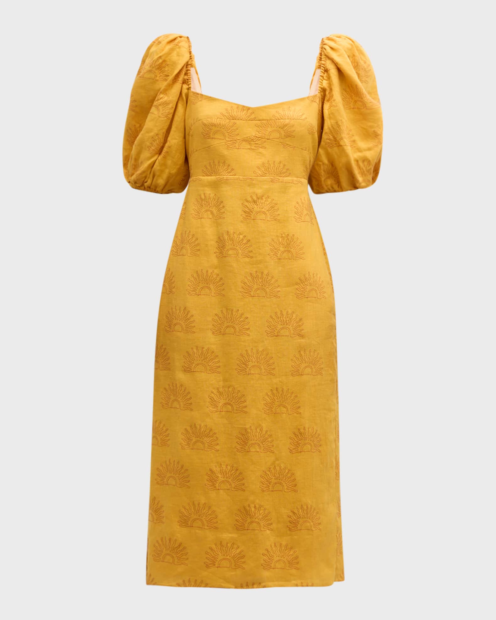Uti Puff Sleeve Linen Midi Dress
