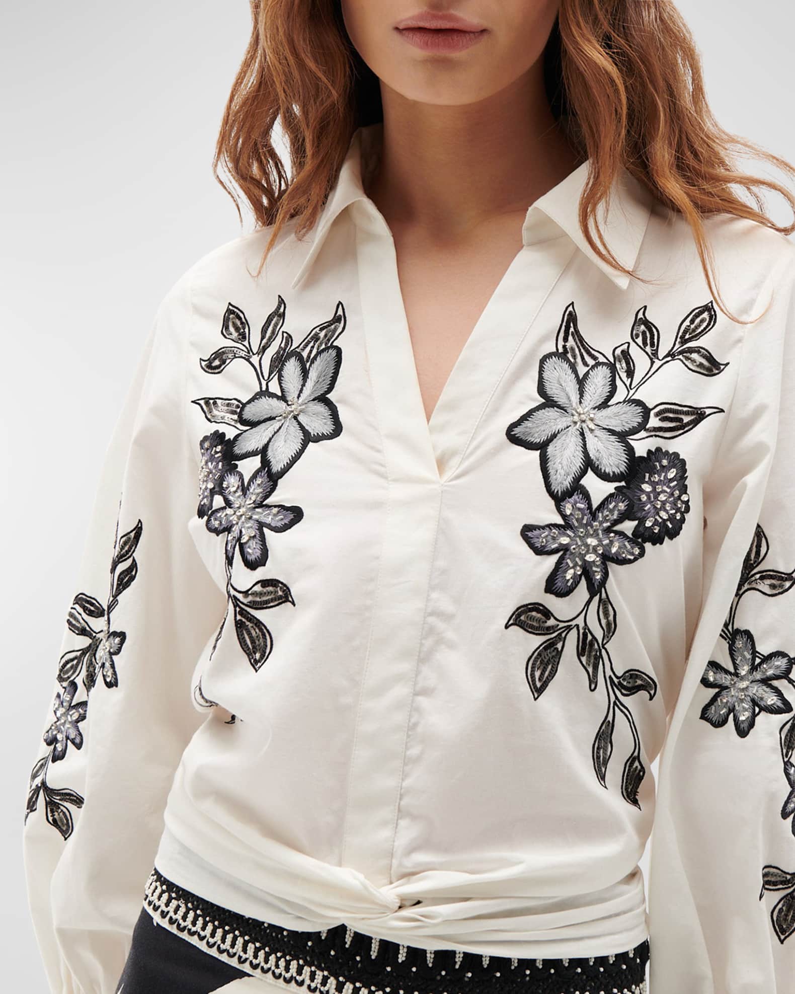 Figue Carrie Floral Embroidered Collared Top | Neiman Marcus