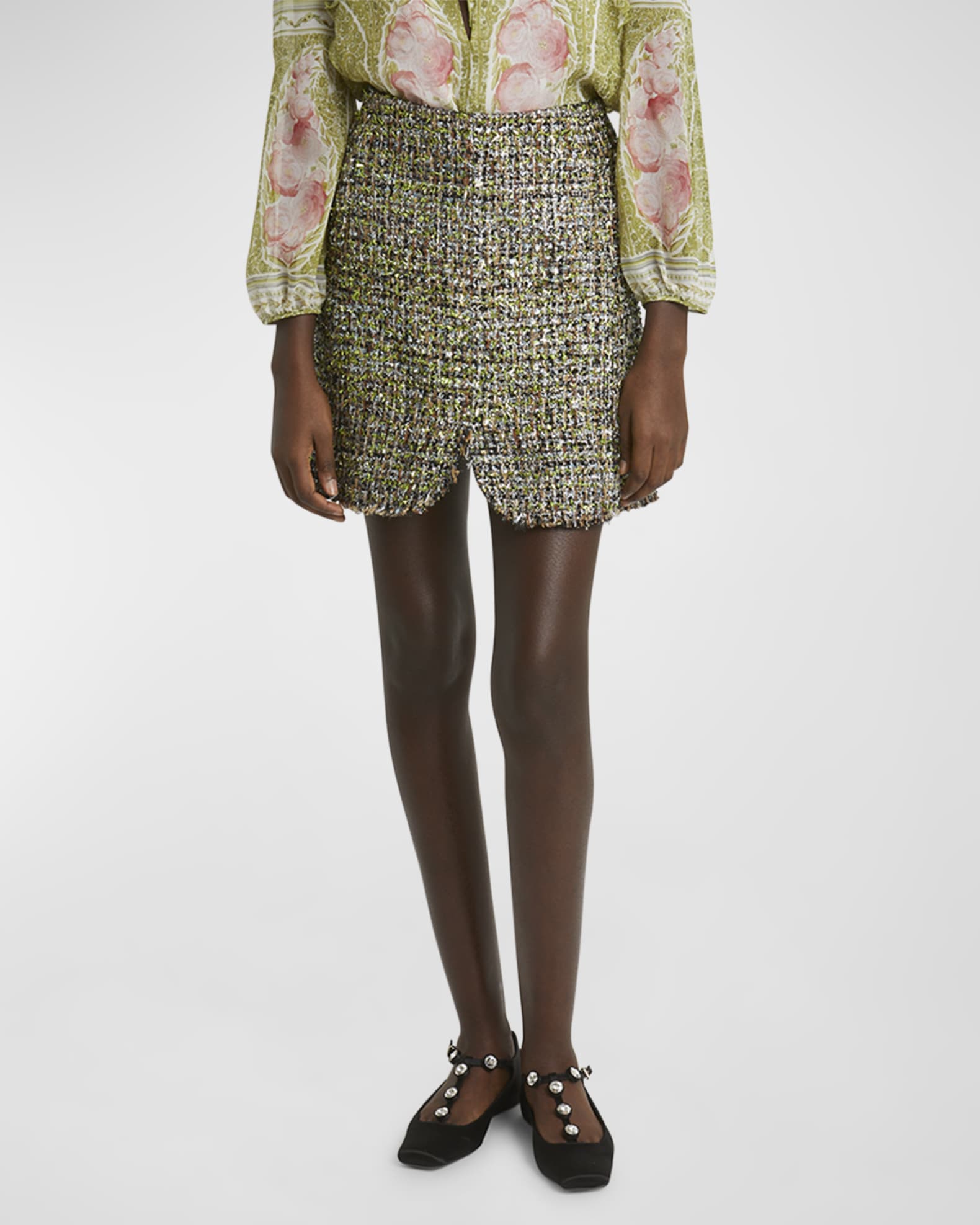 Metallic Eyelash Tweed Mini Skirt 1