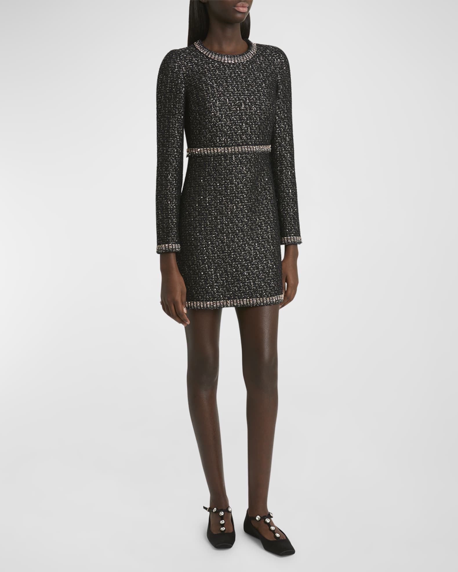 Giambattista Valli Metallic Paillette Tweed Dress Black Silver