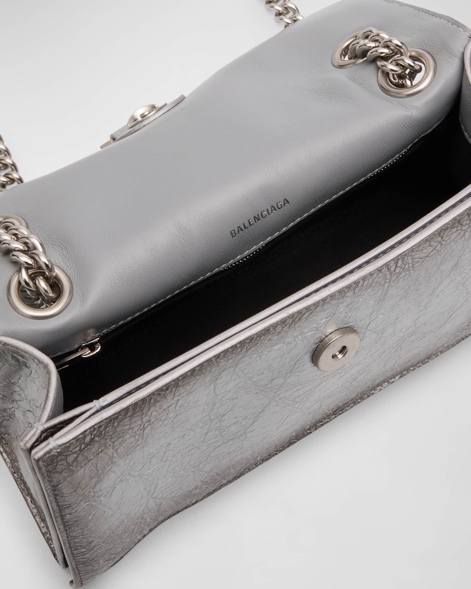 ショルダーバッグ・ポシェット BALENCIAGA Crush Bag With Chain in llic Silver Leather Crush metallic leather wallet on chain in silver