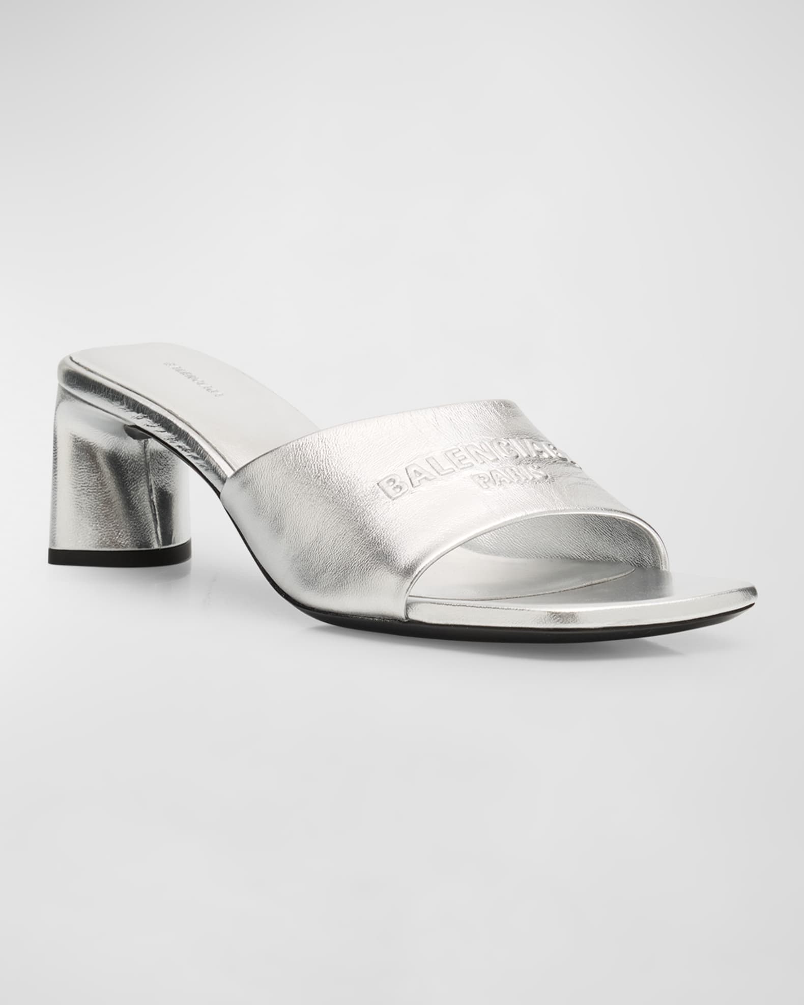 Balenciaga Duty Free Metallic Logo Mule Sandals | Neiman Marcus