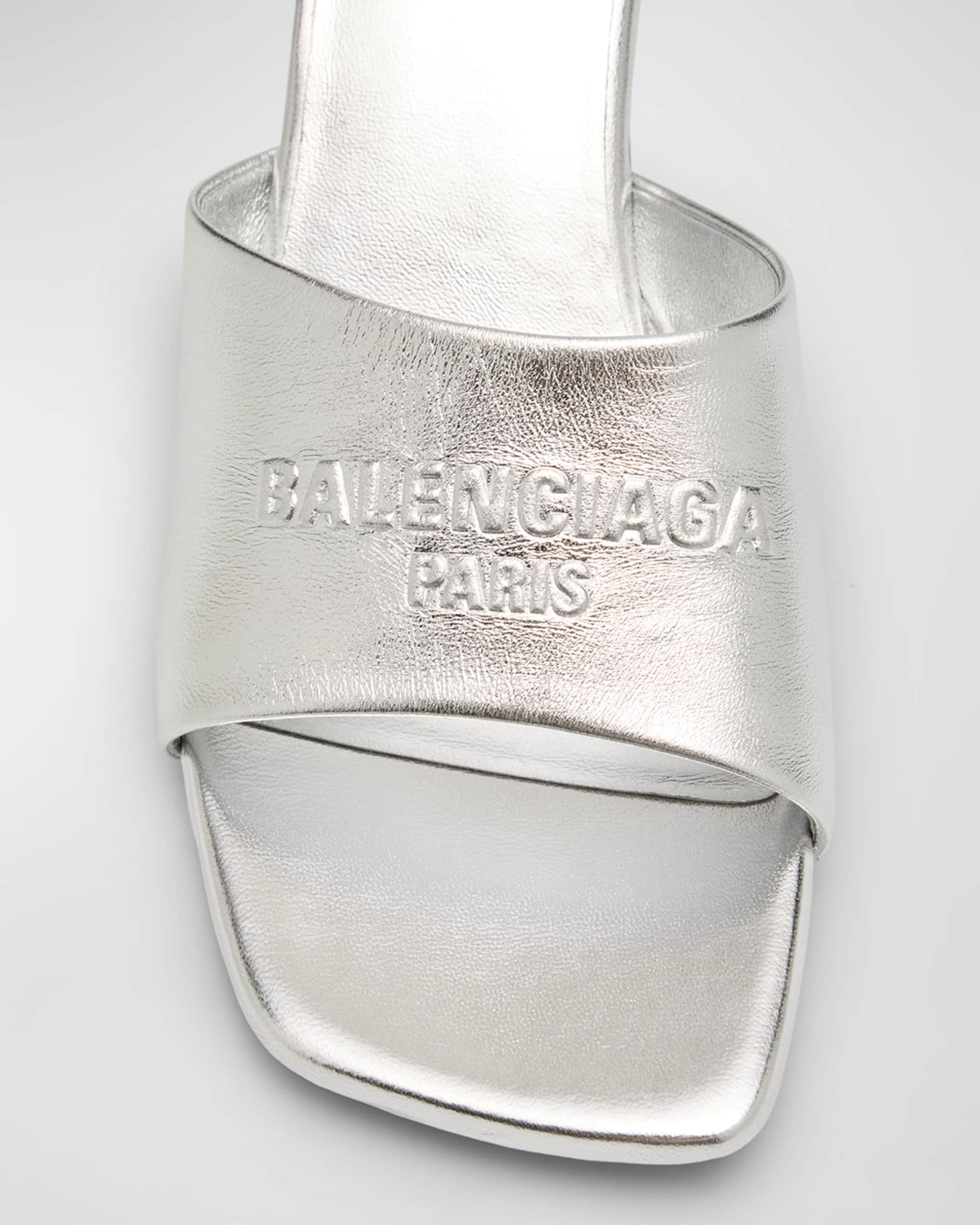 Balenciaga Duty Free Metallic Logo Mule Sandals | Neiman Marcus