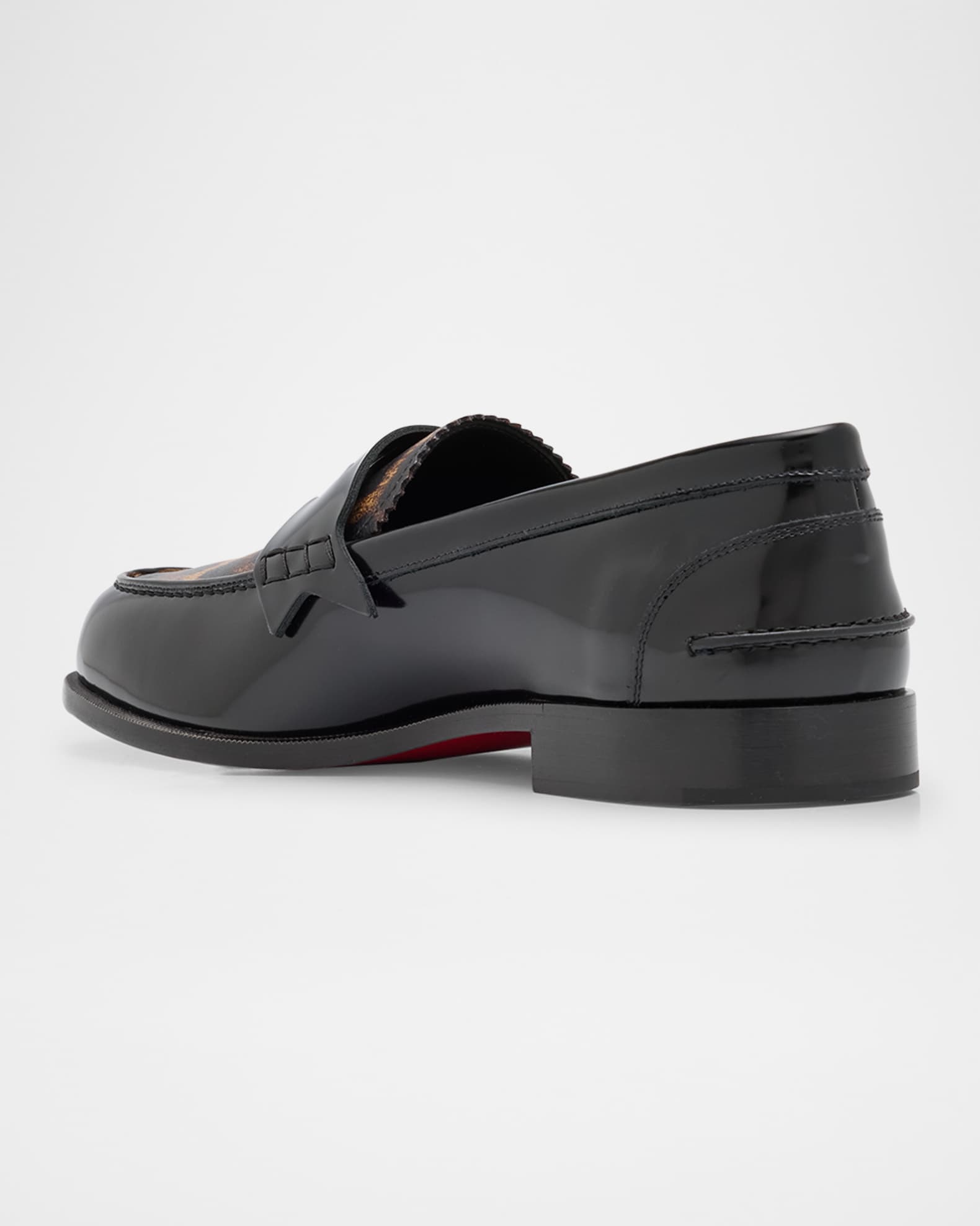 Christian Louboutin Men's Penny Leather Leopard-Print Loafers, Black/Multi, Men's, 10D, Loafers & Slip-Ons