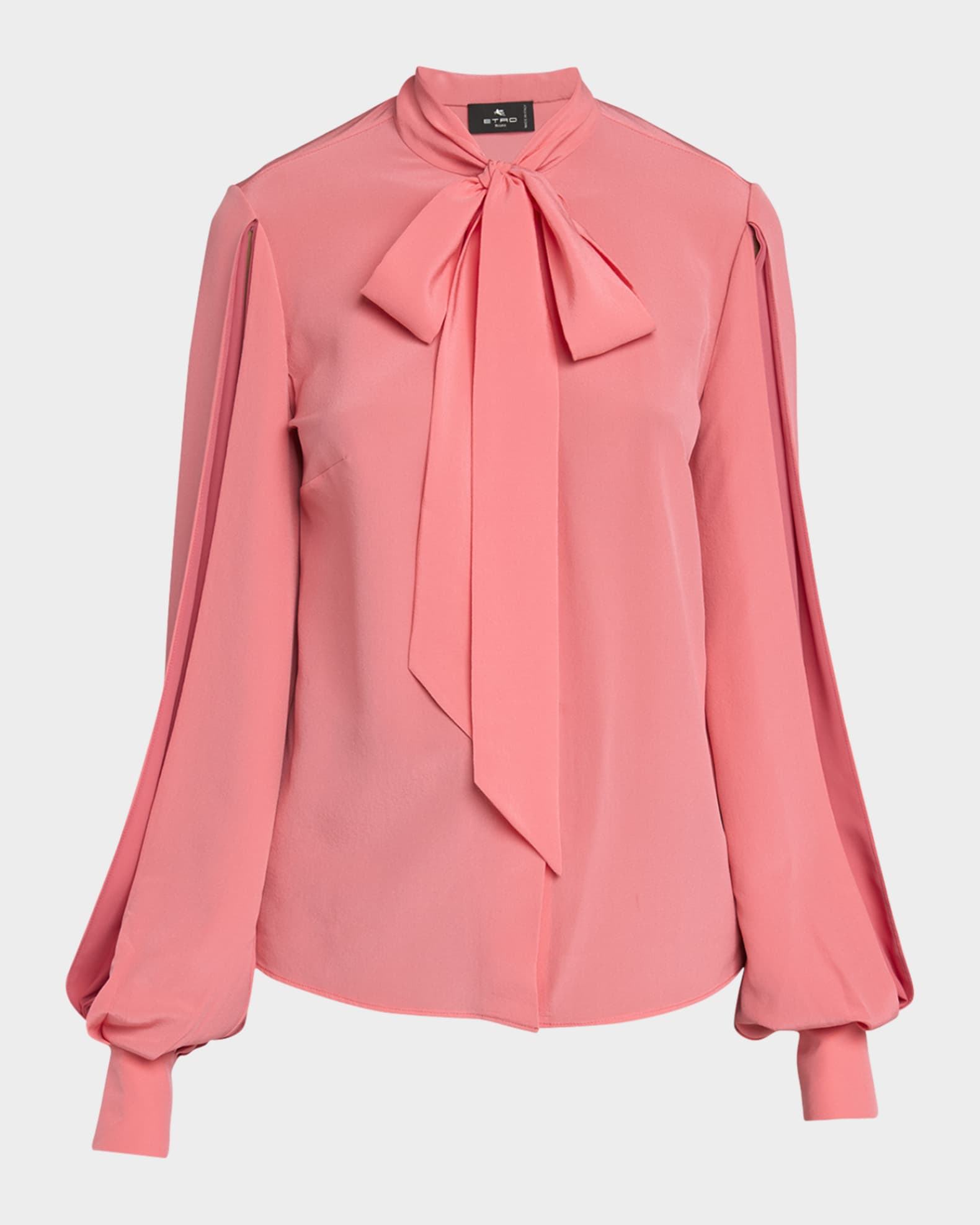 Etro Slit-Sleeve Neck-Tie Silk Blouse | Neiman Marcus