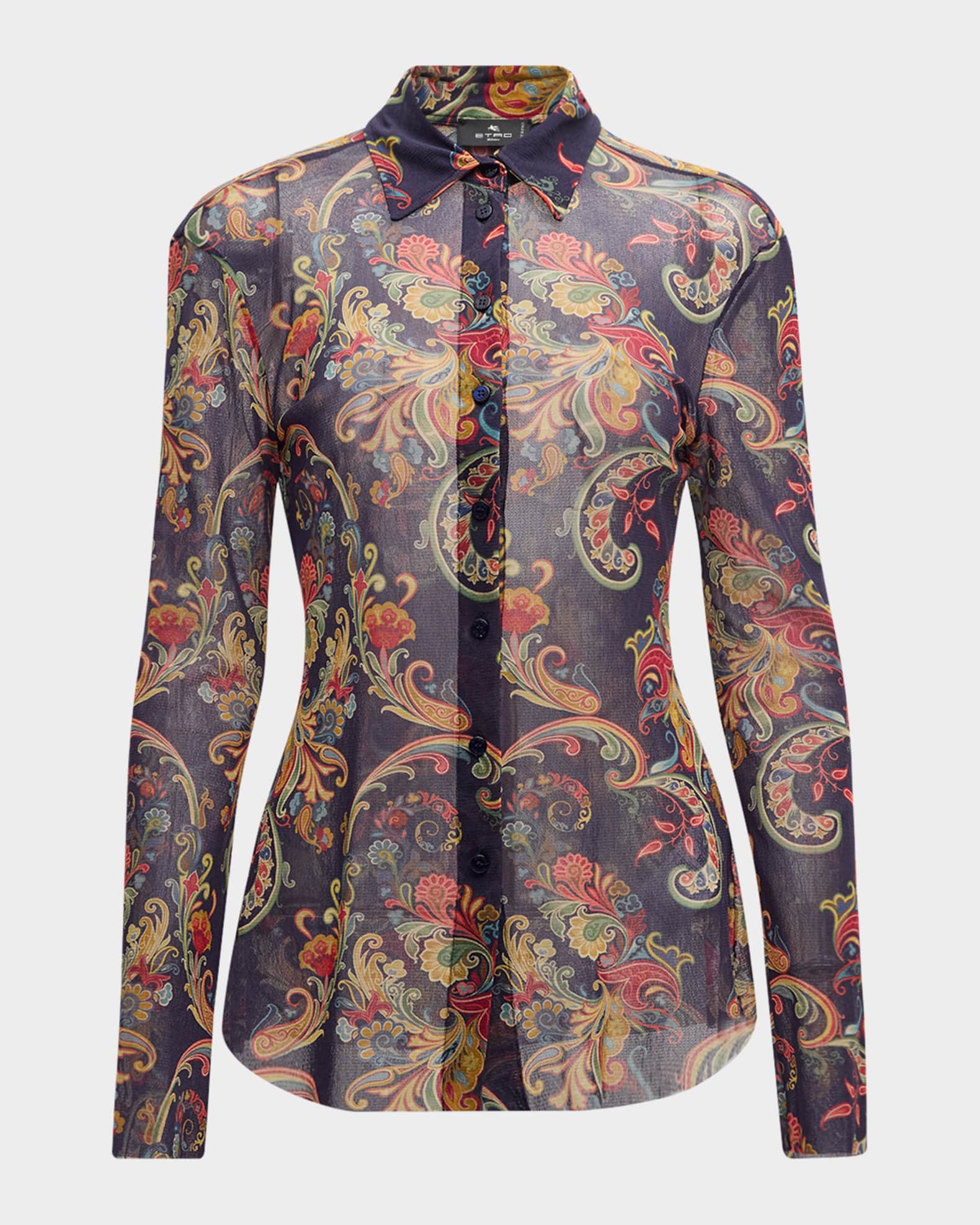 Etro Enchanted Floral Mesh Button-Down Shirt