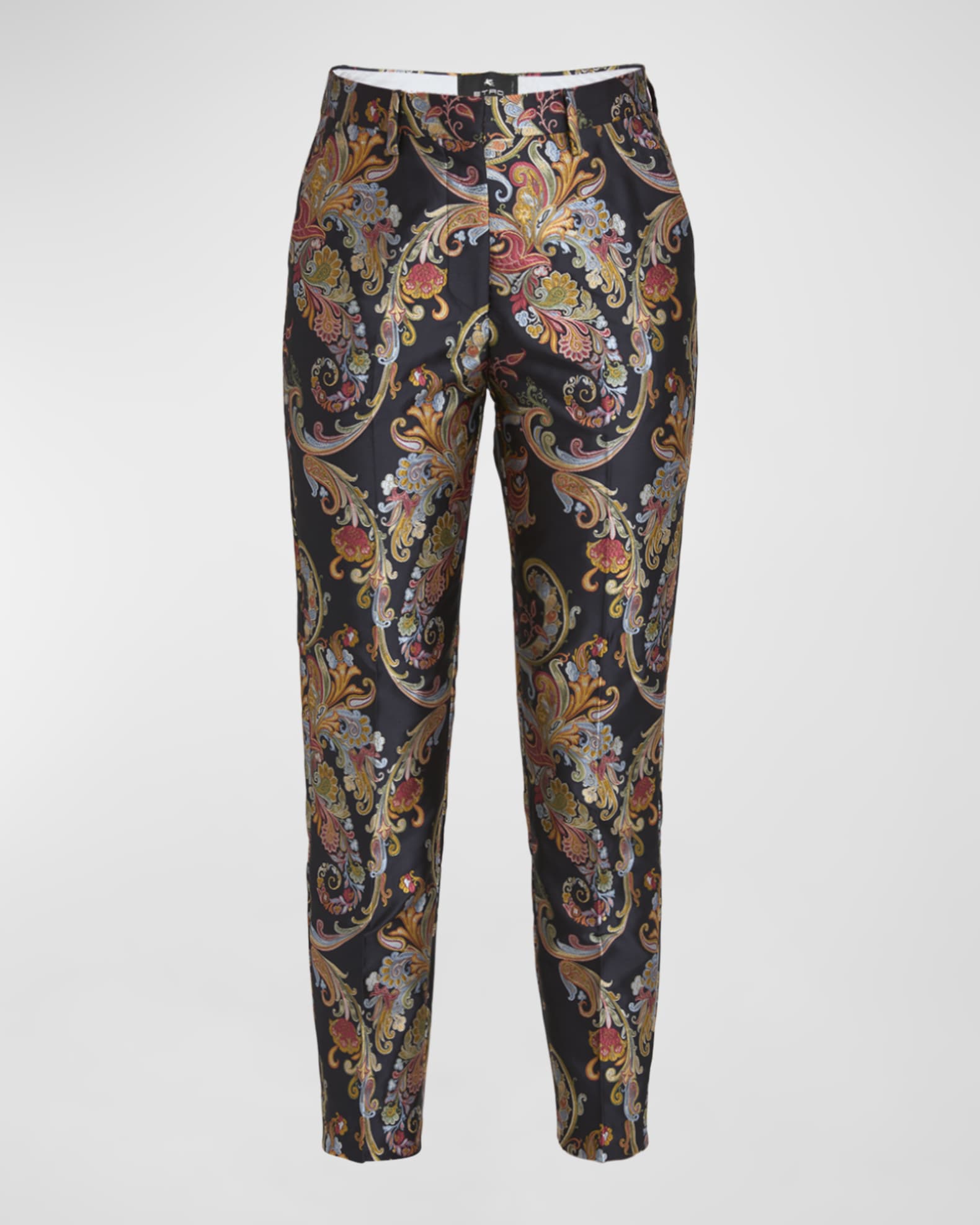 Etro Floral Brocade Slim-Leg Ankle Pants
