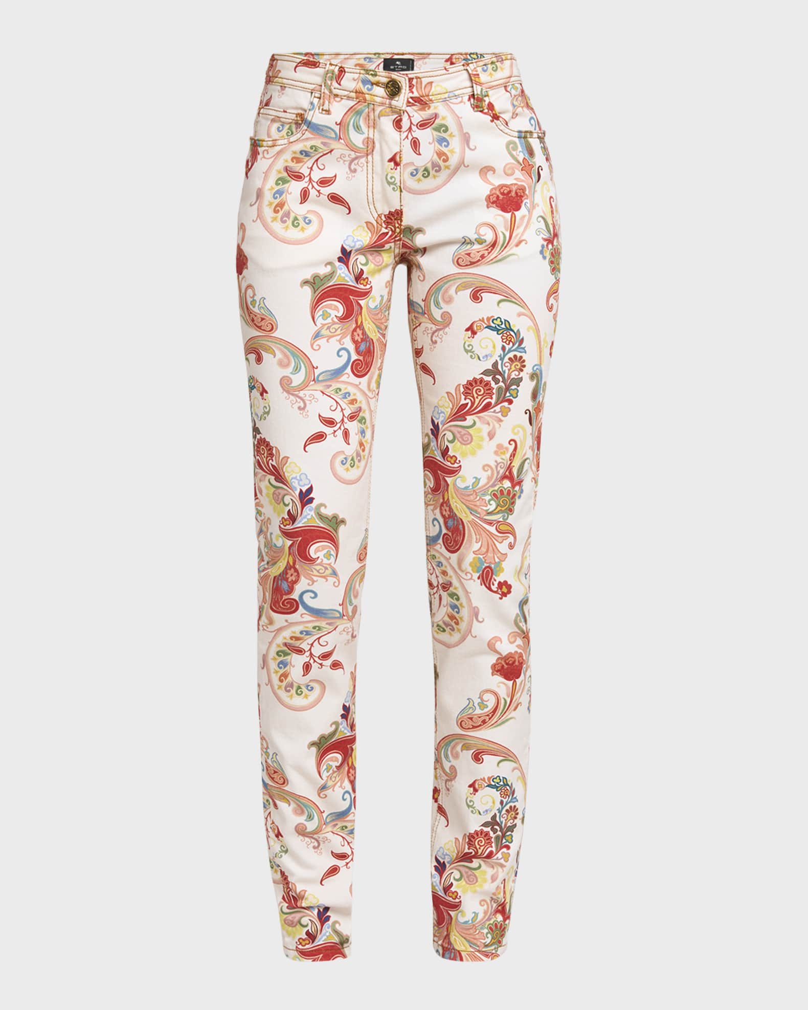 Etro Paisley Deco-Print Skinny-Leg Cotton Jeans