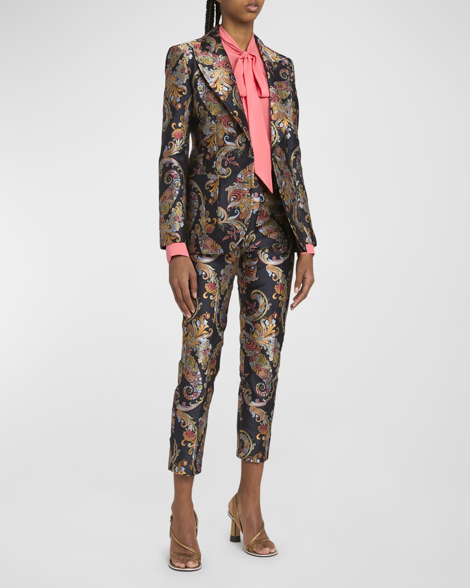 Floral Brocade Single Breasted Blazer