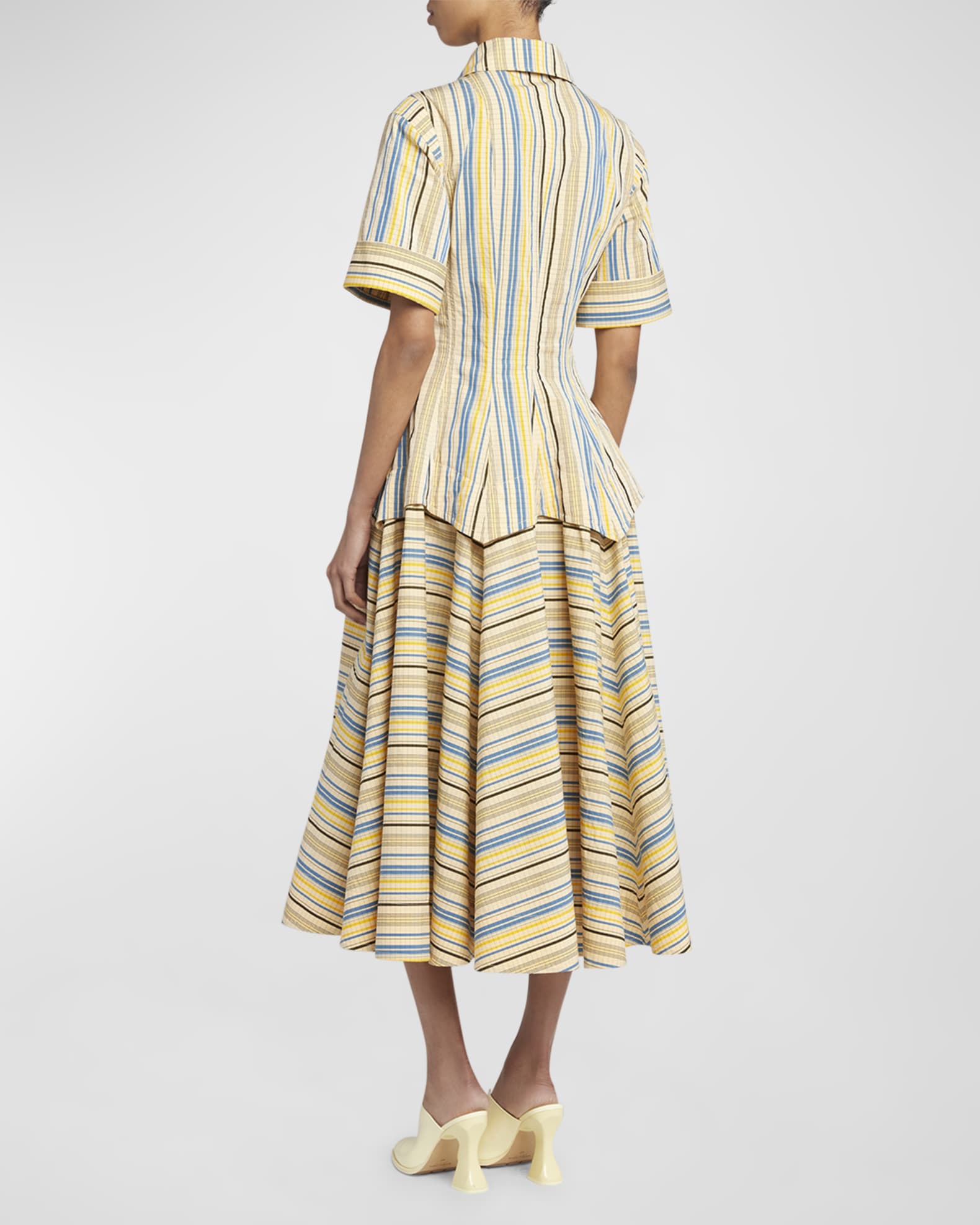 ワンピース BOTTEGA VENETA DRESSES Bottega Veneta Optical Crinkle Check Short-Sleeve Midi