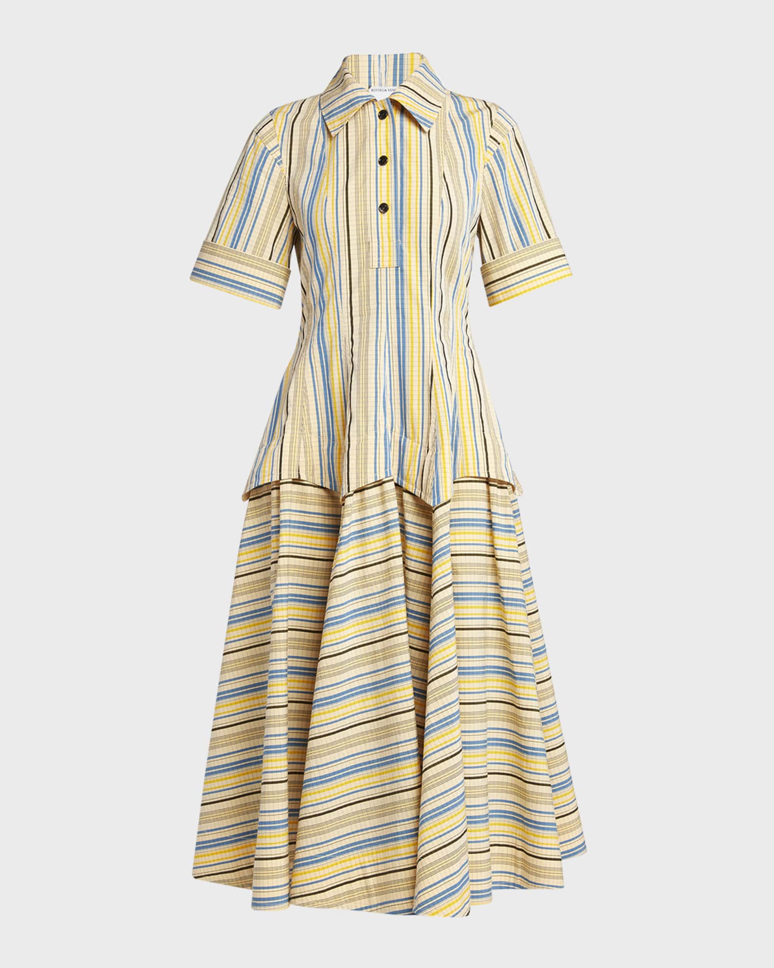 Optical Crinkle Check Short-Sleeve Midi Shirtdress 0