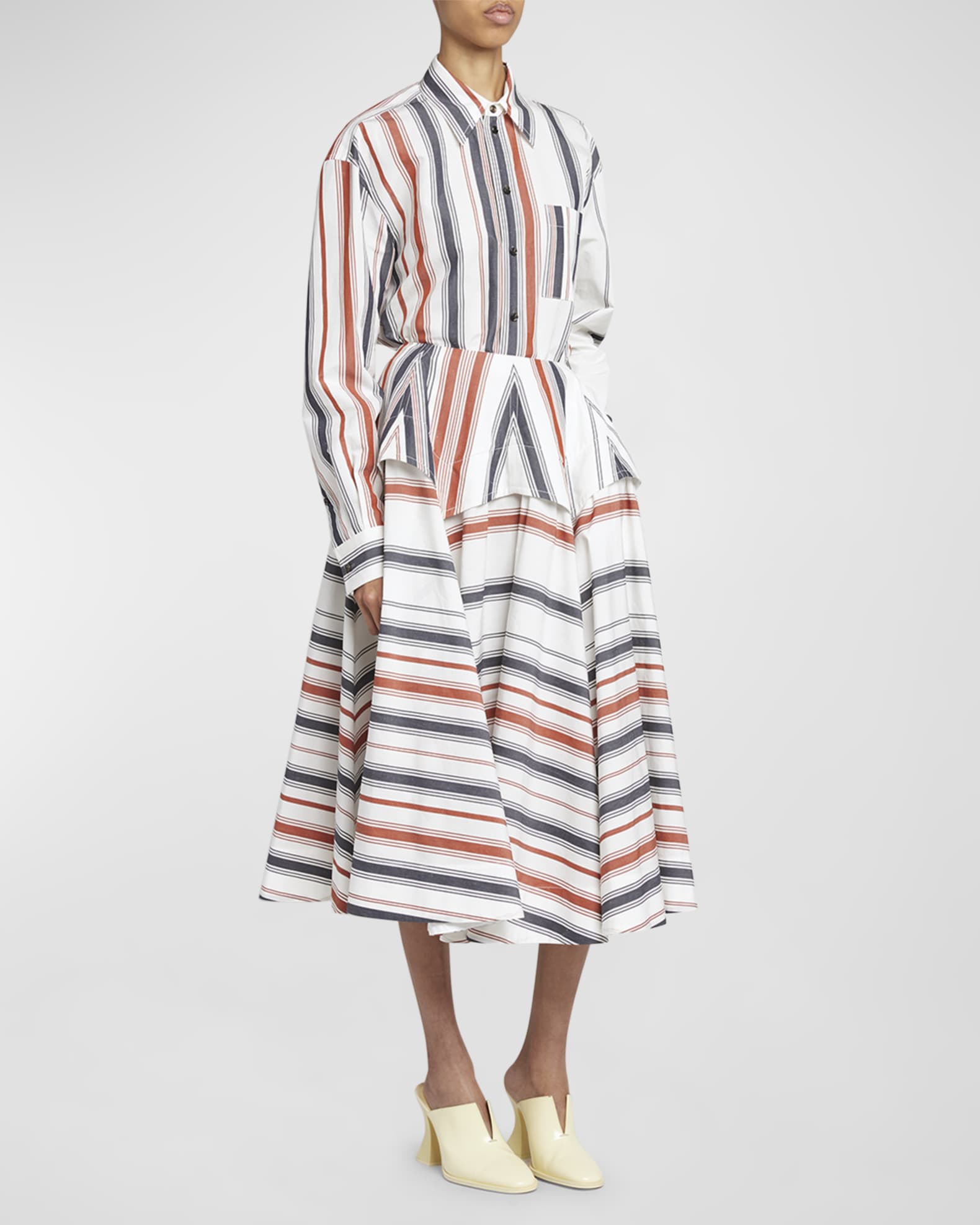 Bottega Veneta Degrade Striped Cotton Tiered Midi Skirt