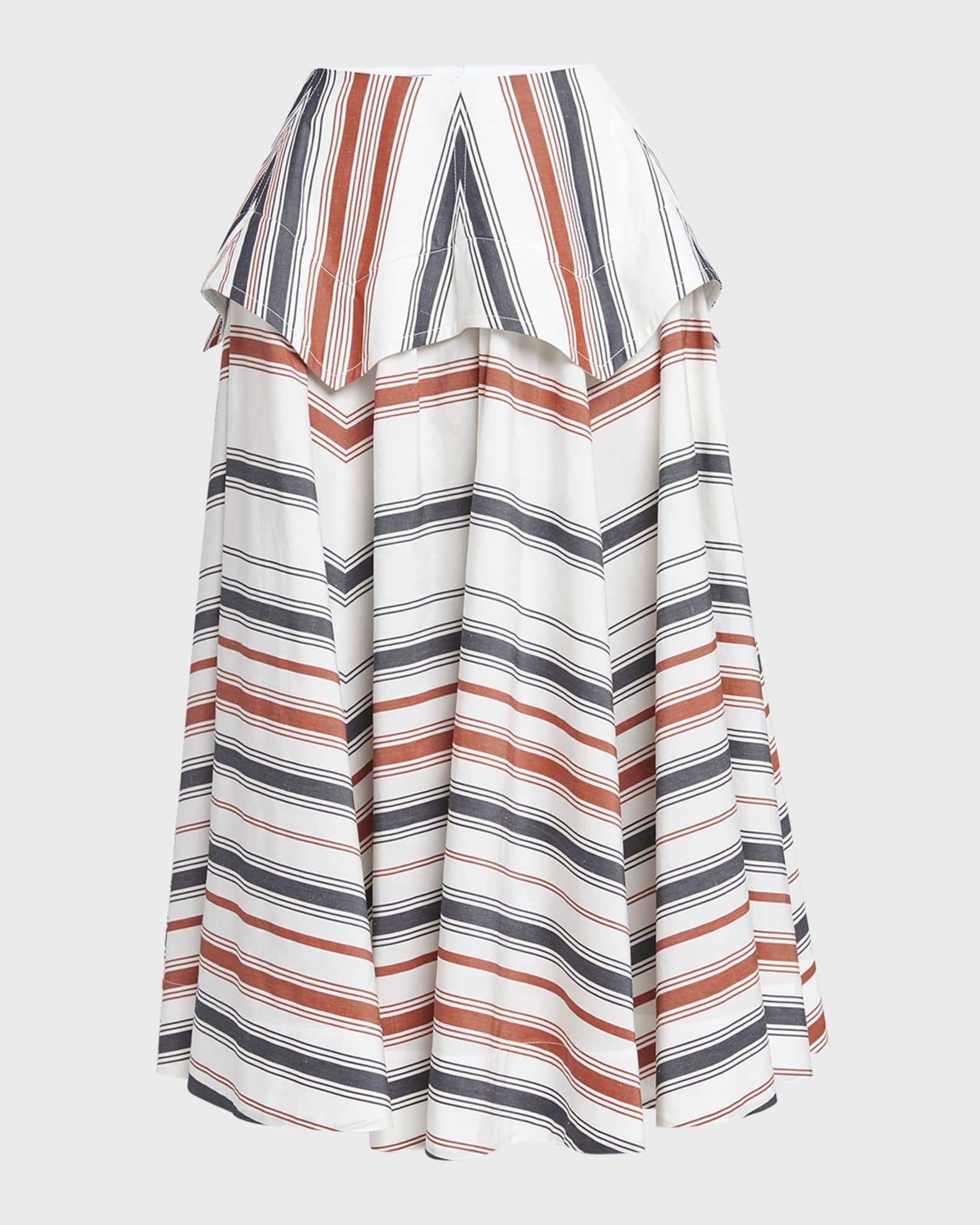 Degrade Striped Cotton Tiered Midi Skirt 0
