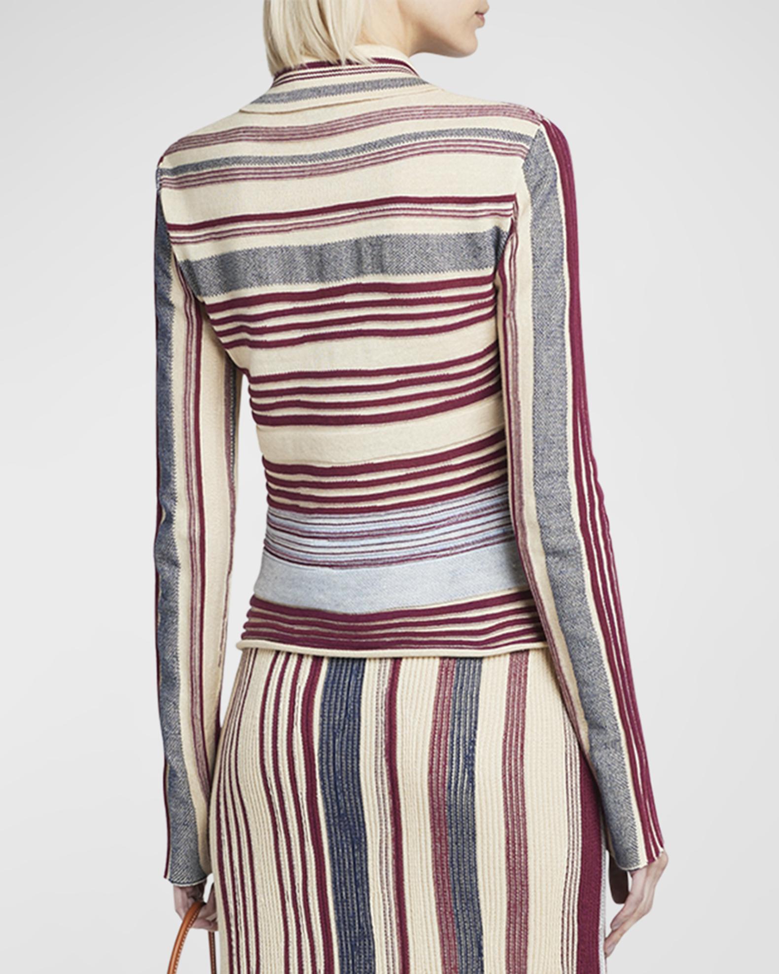Bottega Veneta Long-Sleeve Stripe Linen Rib Polo Sweater | Neiman Marcus