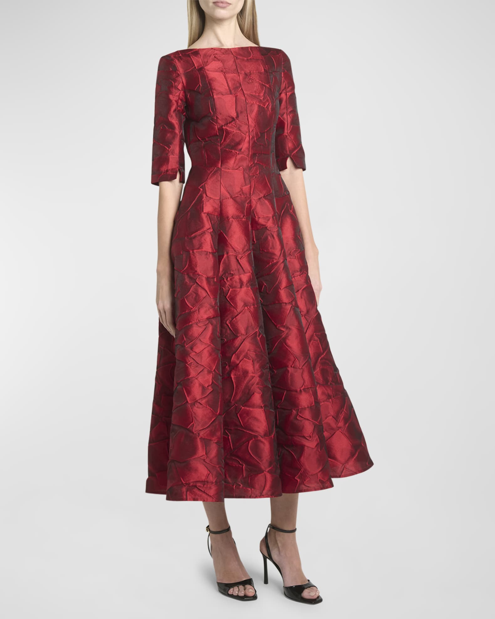Ruffles Jacquard Fit-Flare Midi Dress 1