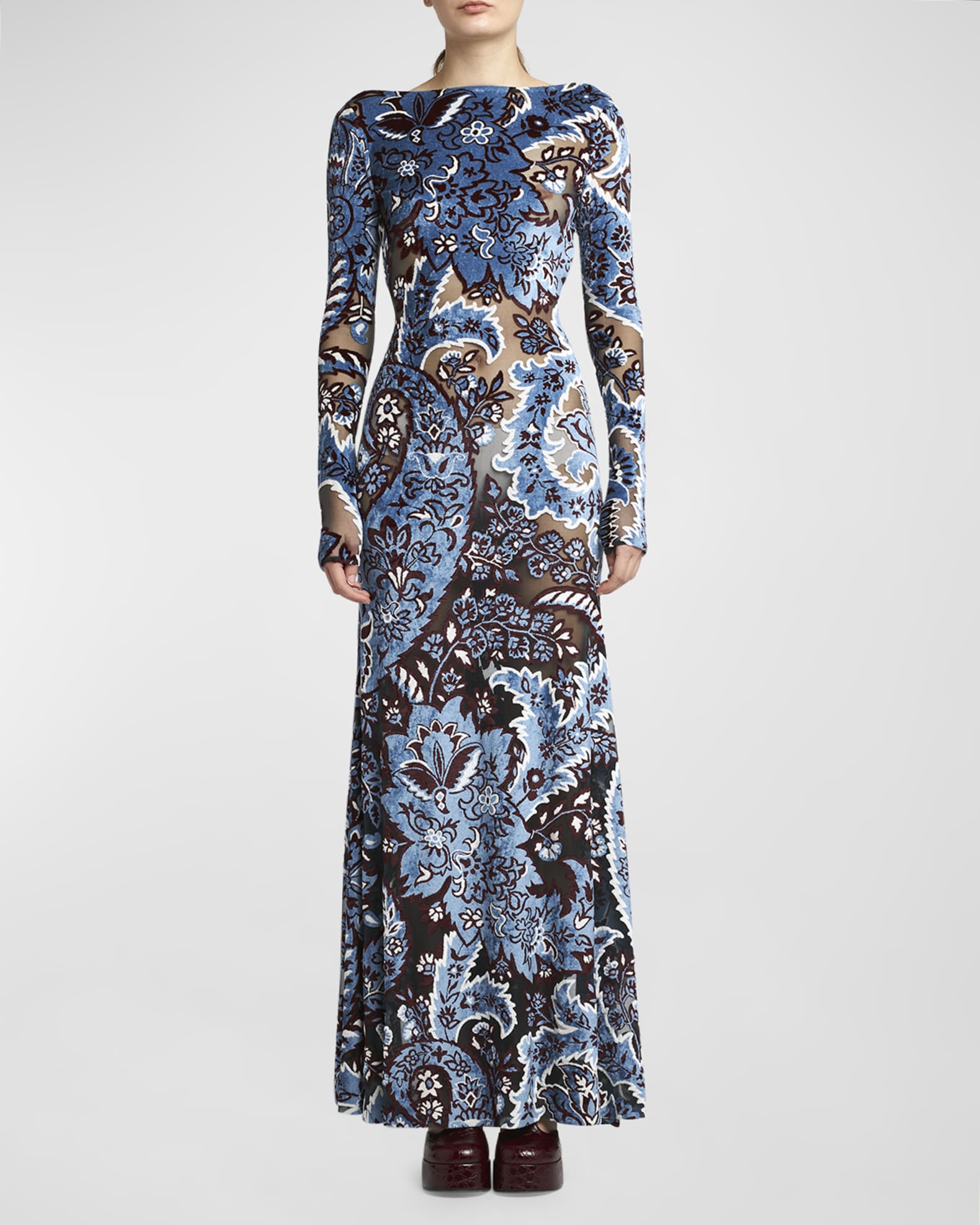 Etro Women s Paisley Crepe Jersey Maxi Dress Blue Maxi Dresses