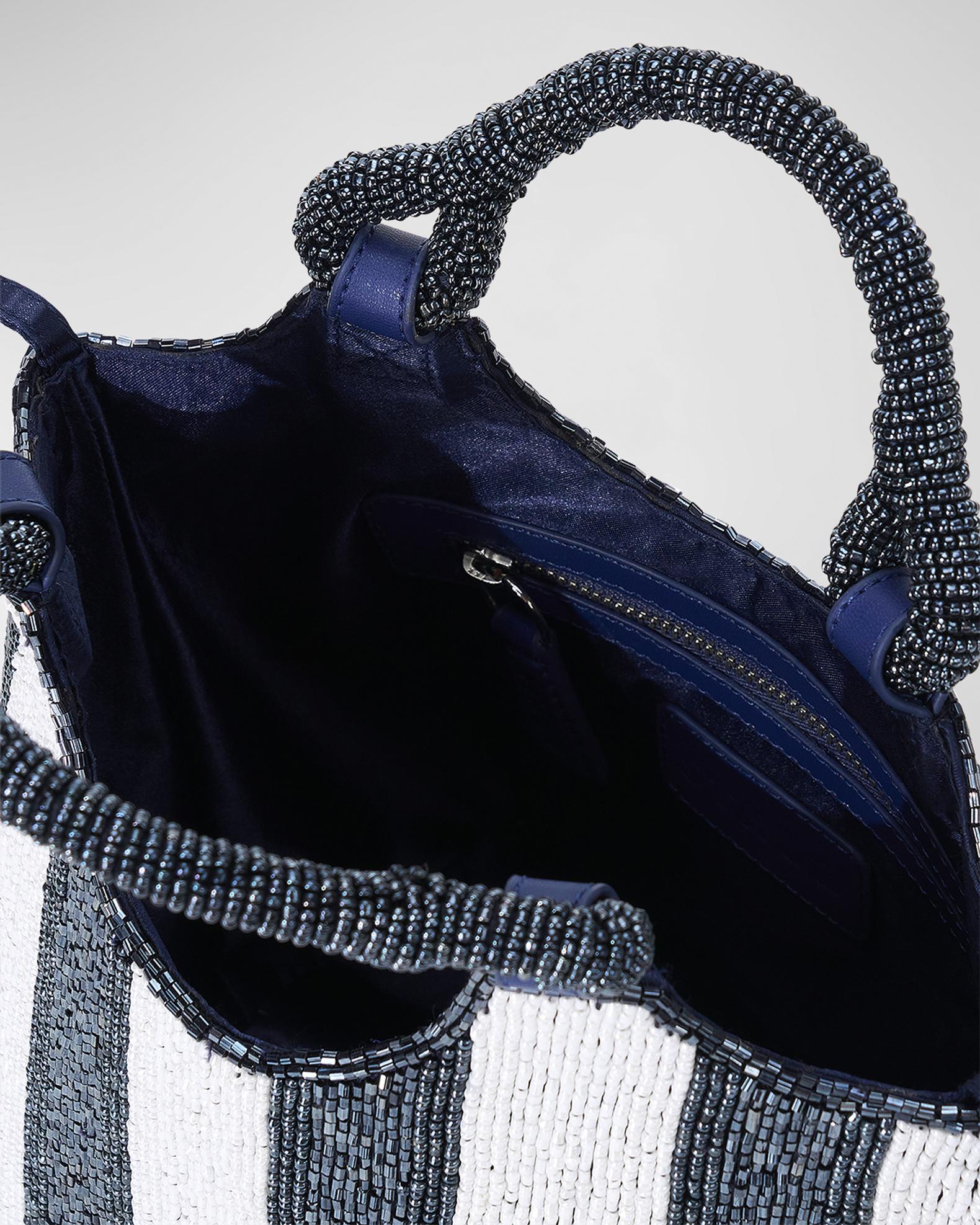 STAUD Cote Stripe Beaded Top-Handle Bag | Neiman Marcus