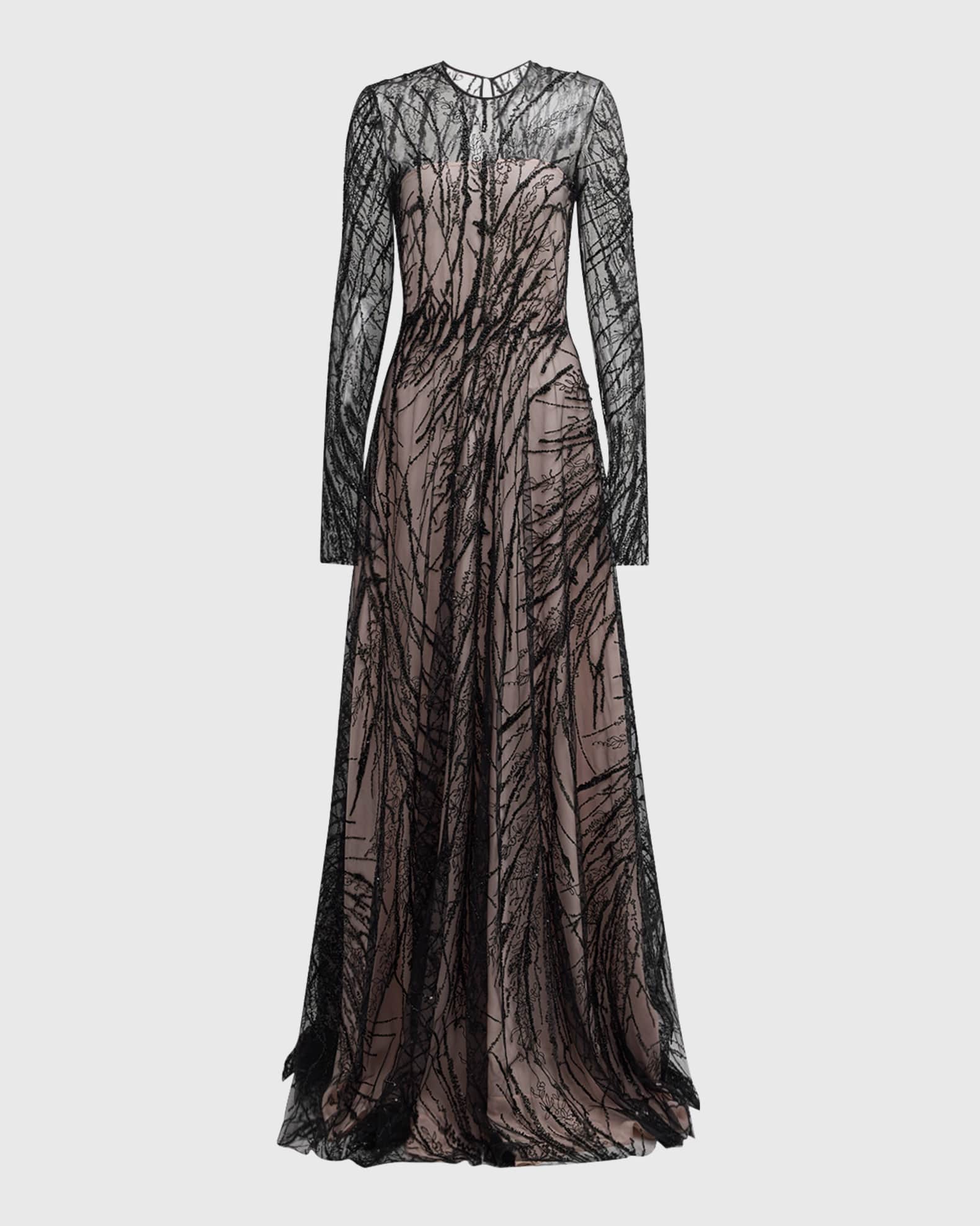 Naeem Khan Beaded Long Sleeve Illusion Gown Neiman Marcus
