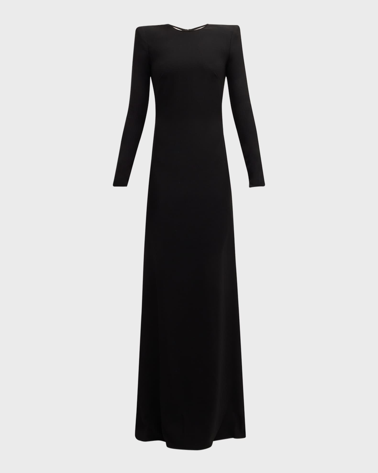 Naeem Khan Checker Crystal-Back Strong-Shoulder Crepe Gown