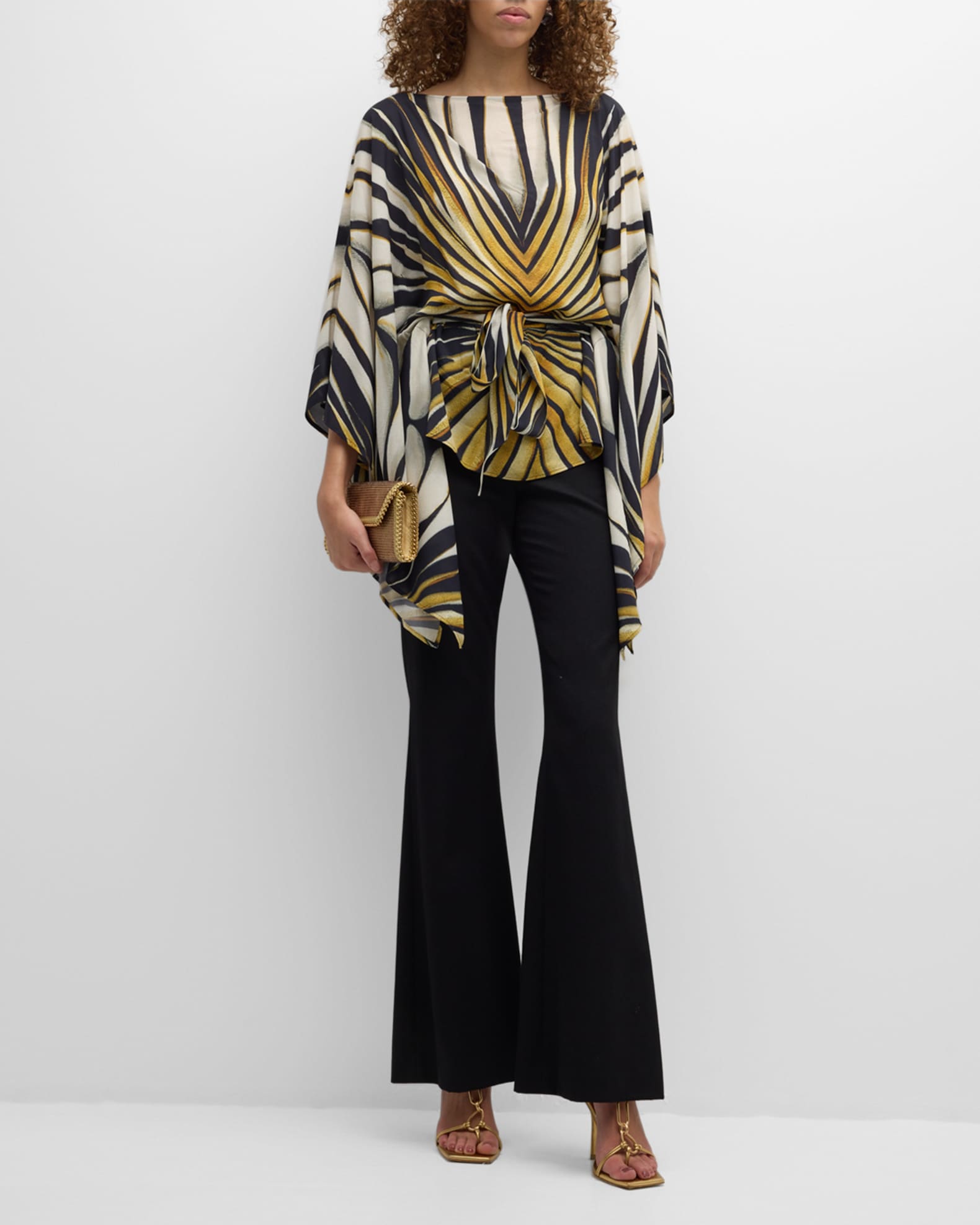 Printed Boat-Neck Belted Caftan Top  1
