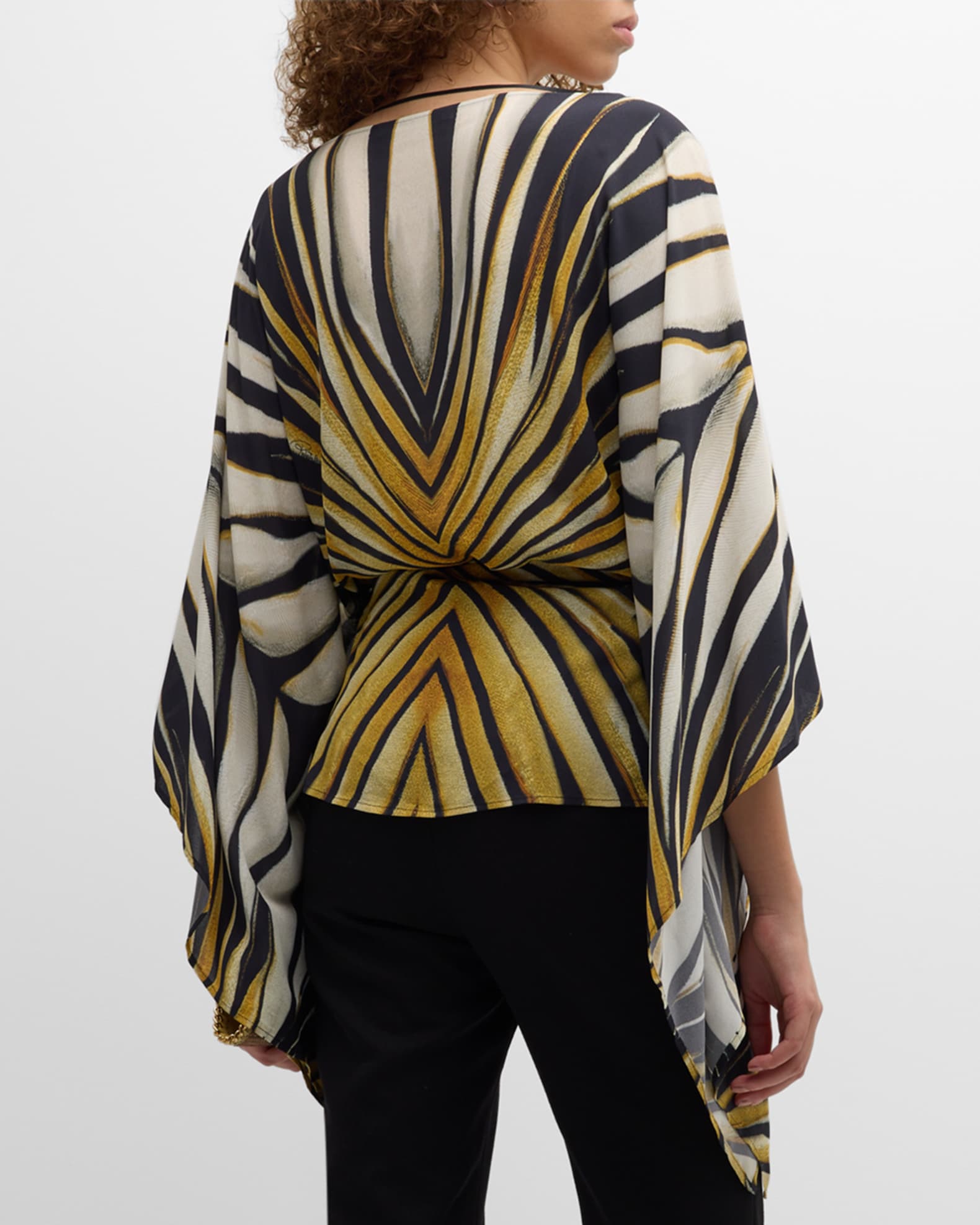 Roberto Cavalli Printed Boat Neck Belted Caftan Top Neiman Marcus