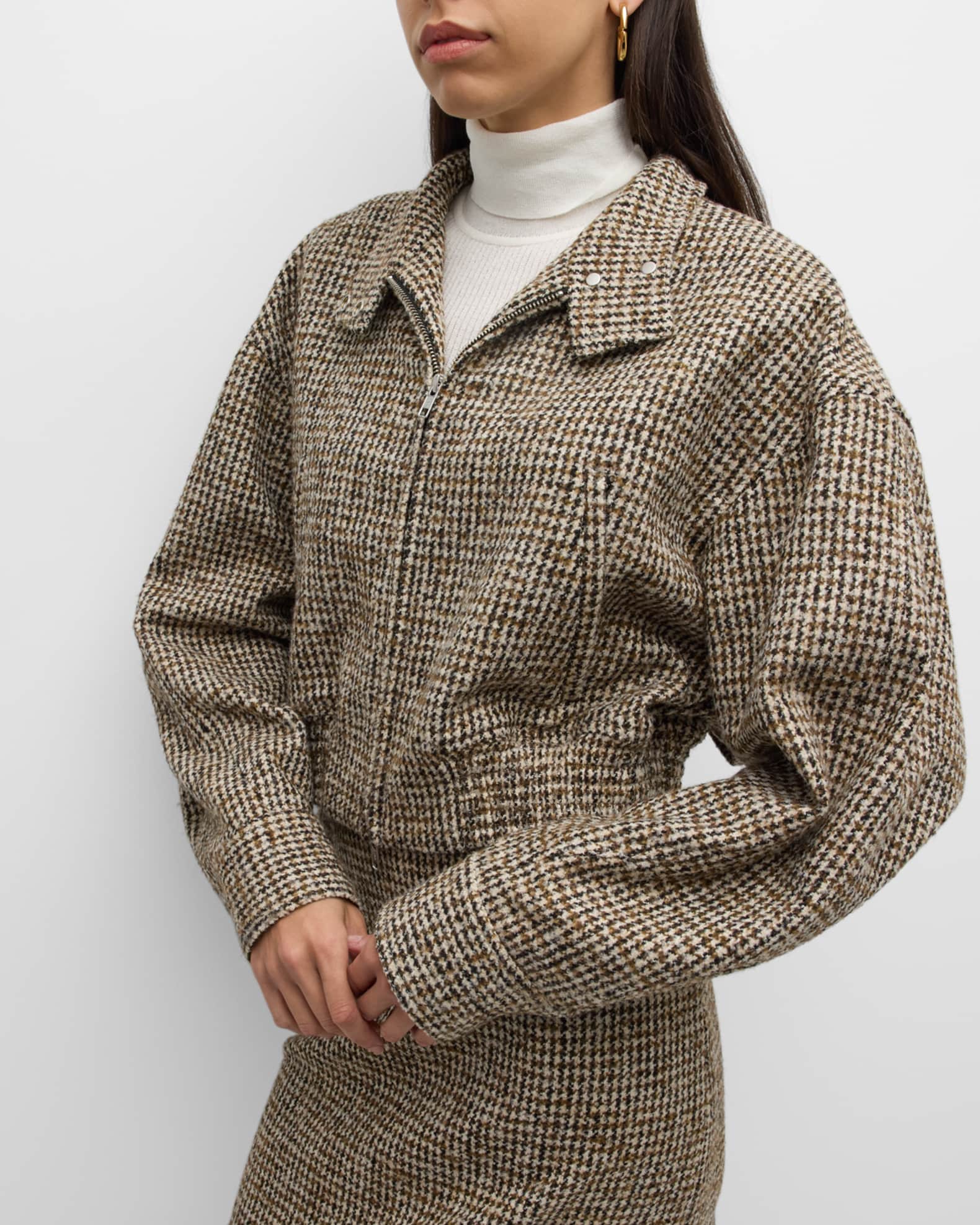 Harrison Stand-Collar Houndstooth Jacket