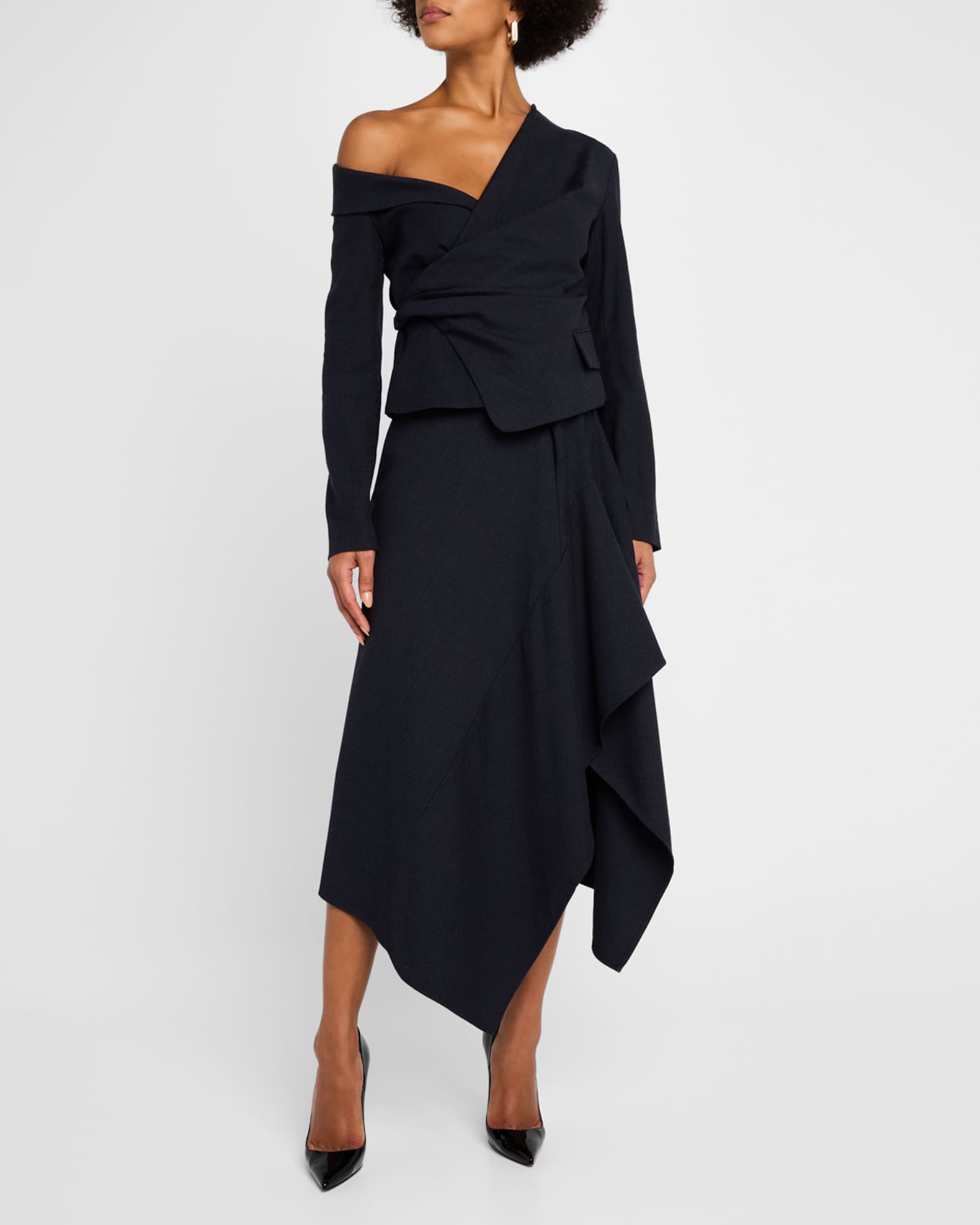 Draped Navy Midi Skirt 1