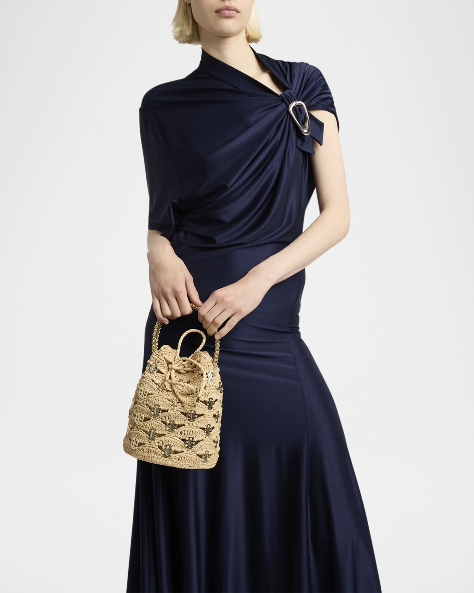 Rabanne Sac a Main Disc-Link Raffia Bucket Bag | Neiman Marcus