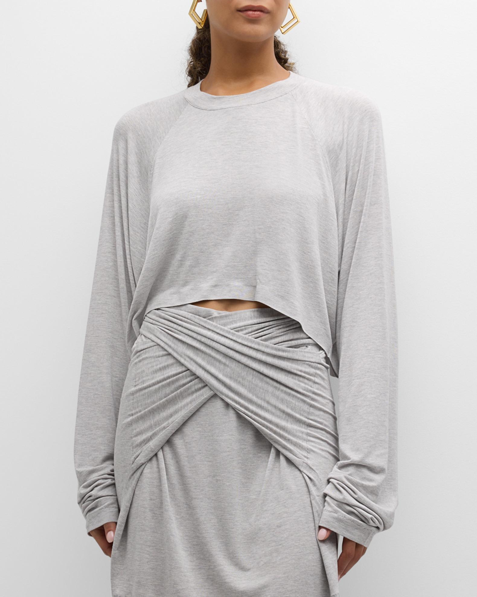 Norma Kamali Oversized Raglan Sleeve Cropped Top | Neiman Marcus