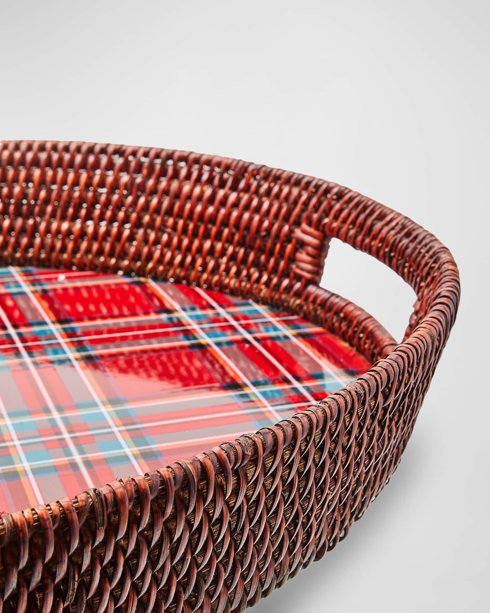 MacKenzie-Childs Tartan Rattan Large Serving Tray | Neiman Marcus