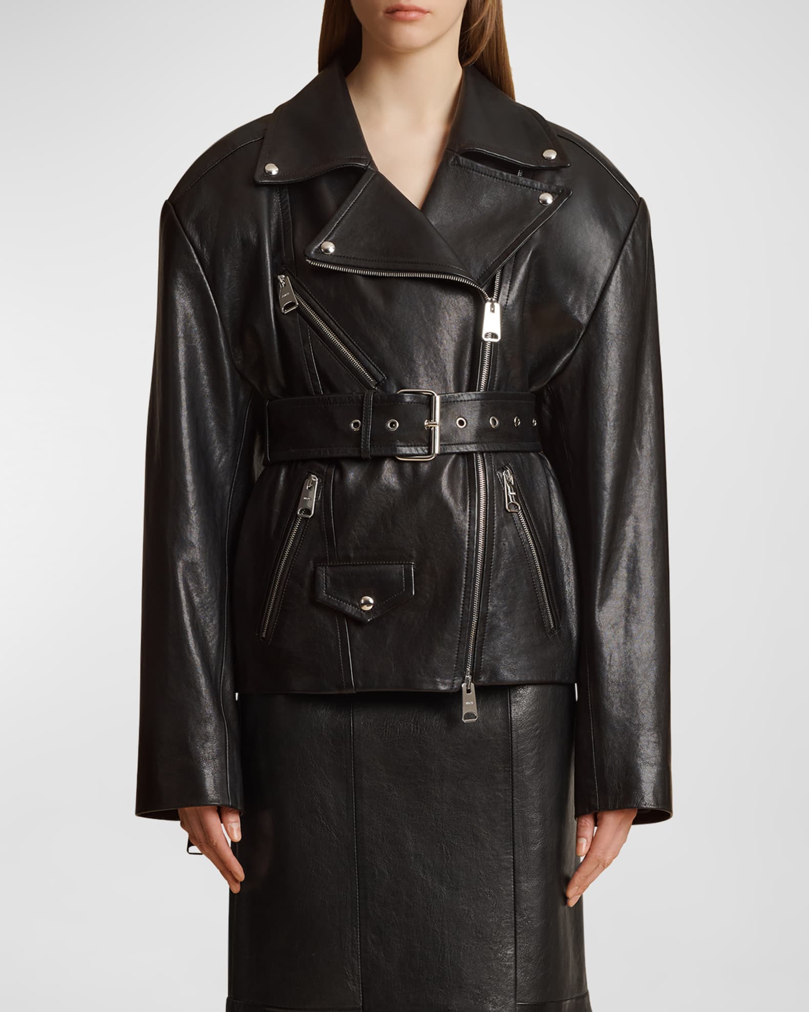 KHAITE belted leather coat - Black