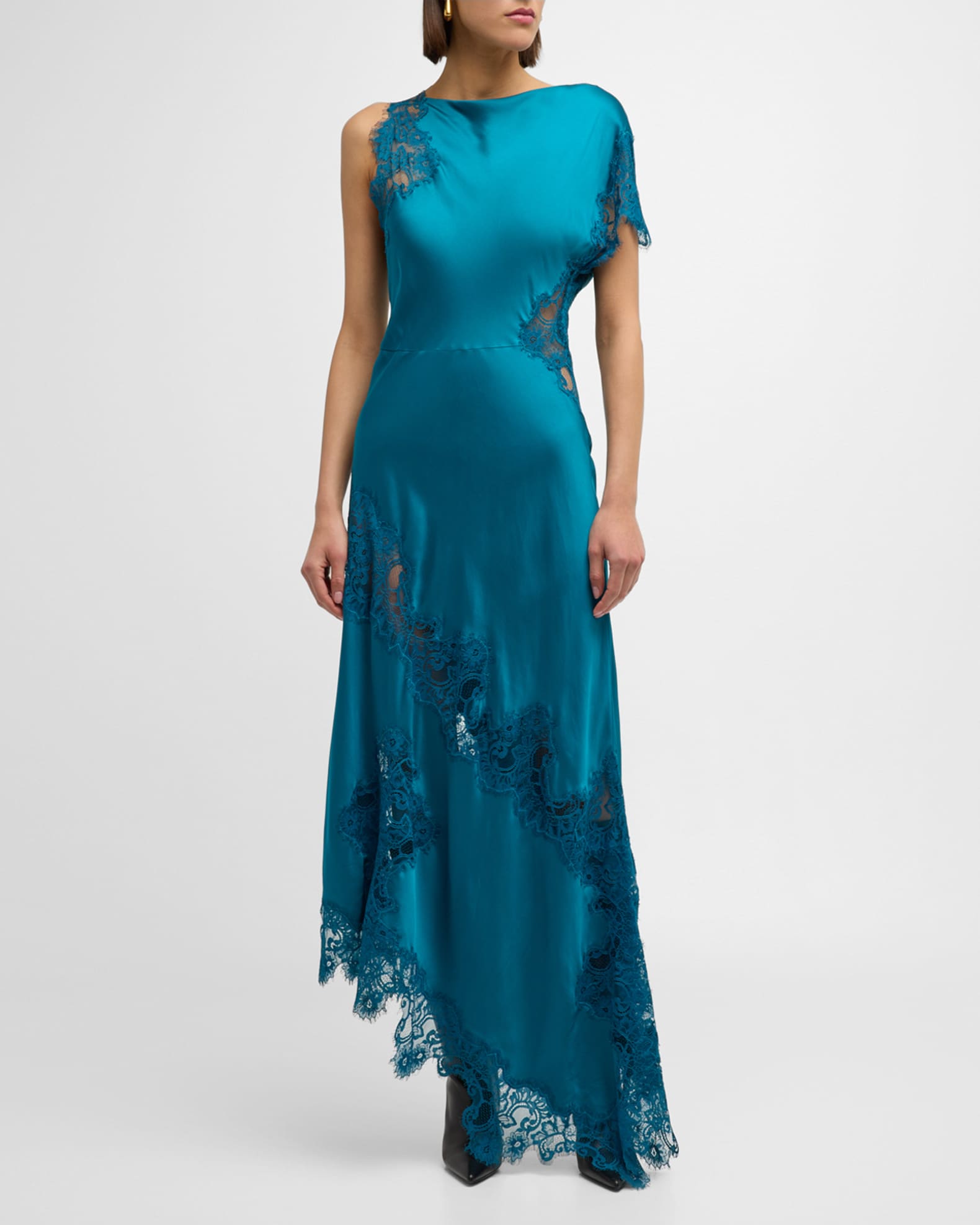 A.L.C. Alessia Lace Trim Satin Maxi Dress