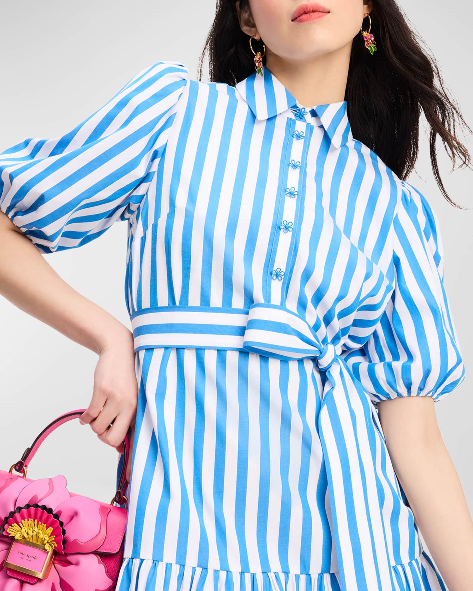 summer stripe flounce cotton mini dress