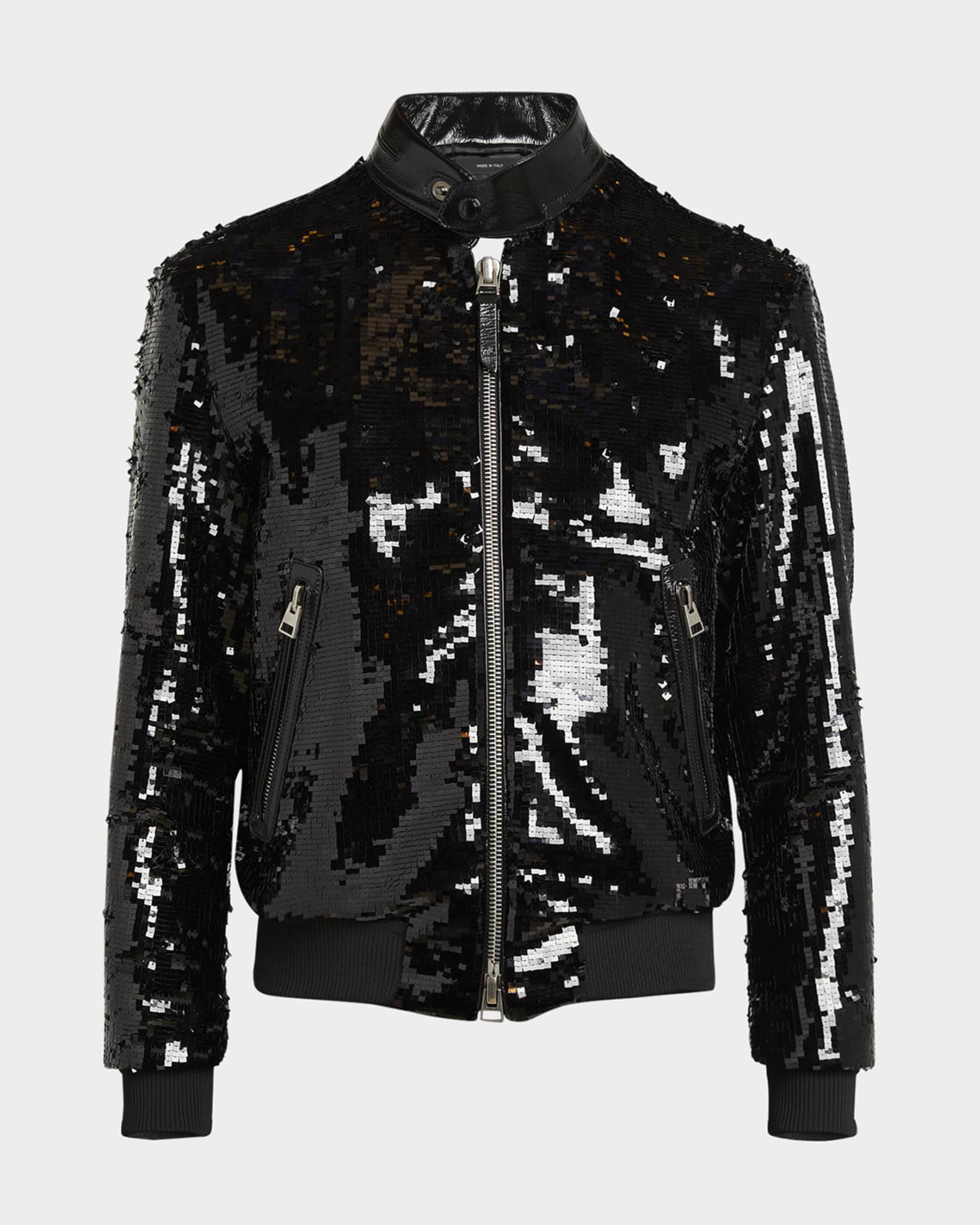 Tom Ford Sequin Embroidered Biker Blouson Jacket Black
