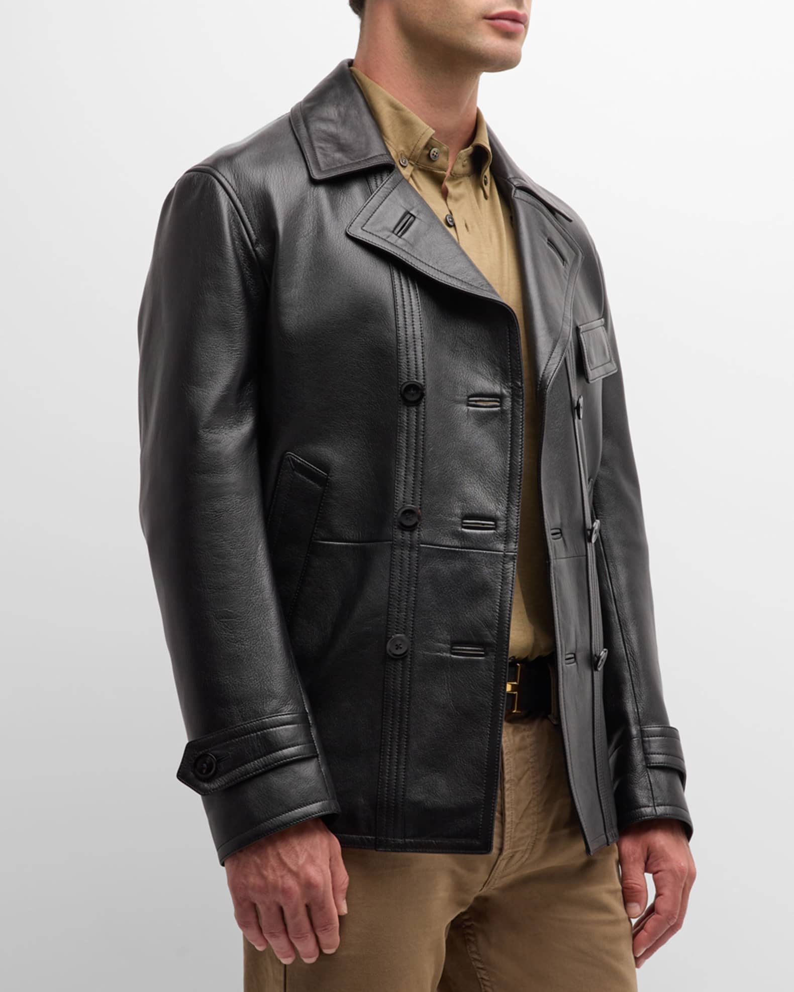 Men s Grained Goat Leather Peacoat