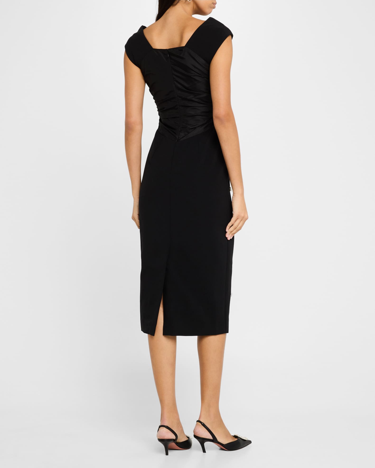 Huishan Zhang Kinsley Crystal SatinSash Midi Dress Neiman Marcus