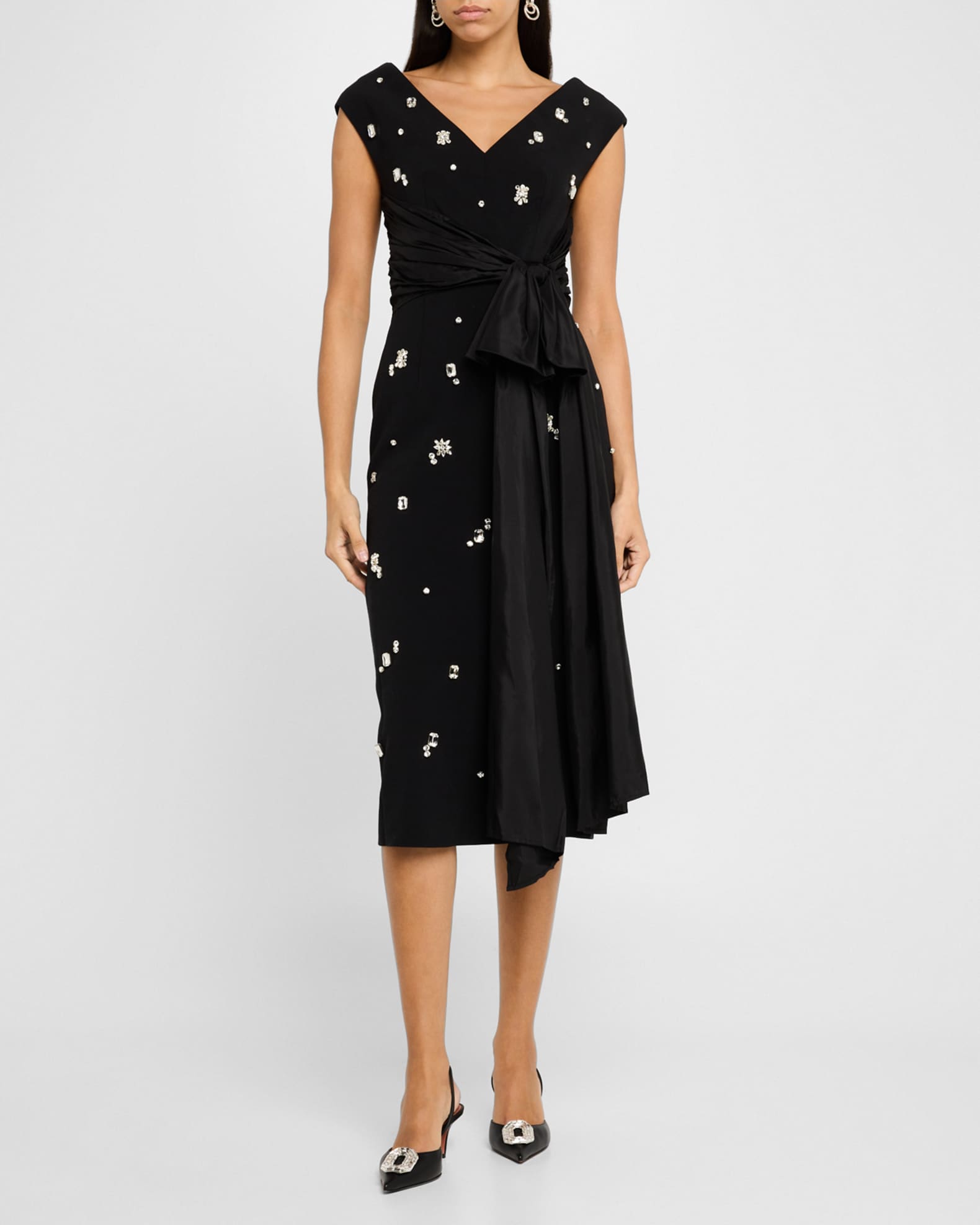 Huishan Zhang Kinsley Crystal SatinSash Midi Dress Neiman Marcus