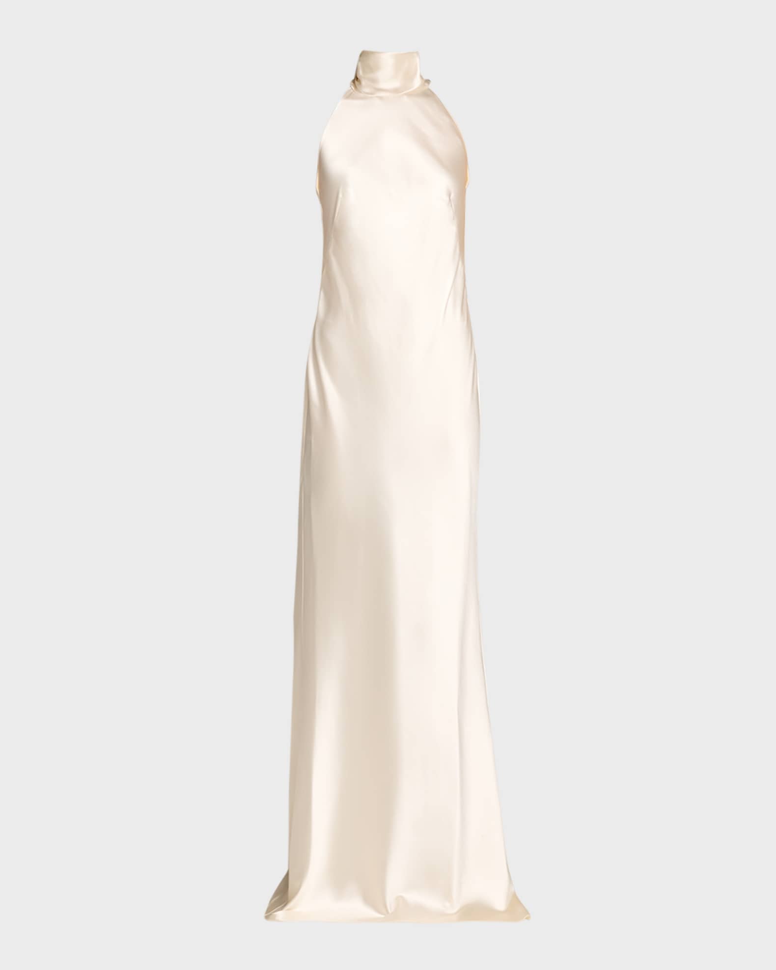 Ralph Lauren Chilton Stretch Satin Sleeveless Halter Gown