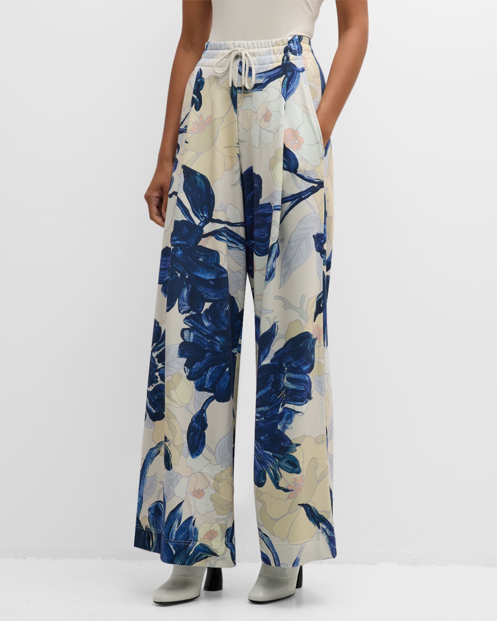 Dries Van Noten Hadium Floral Drawstring Wide Leg Pants | Neiman