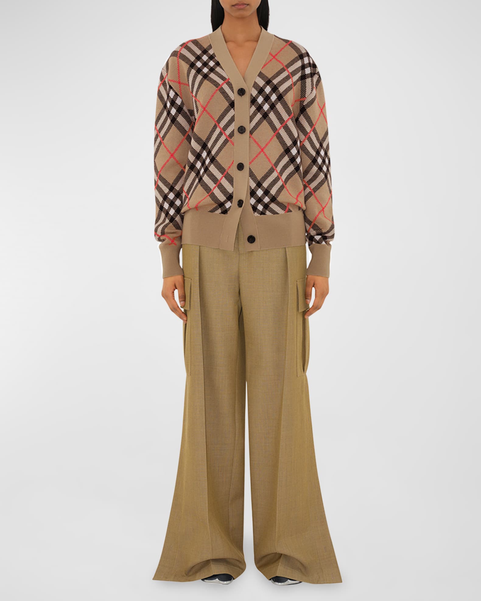 スーパーセール タイムセール 時間 Burberry Check V-Neck Cardigan | Neiman Marcus トップス