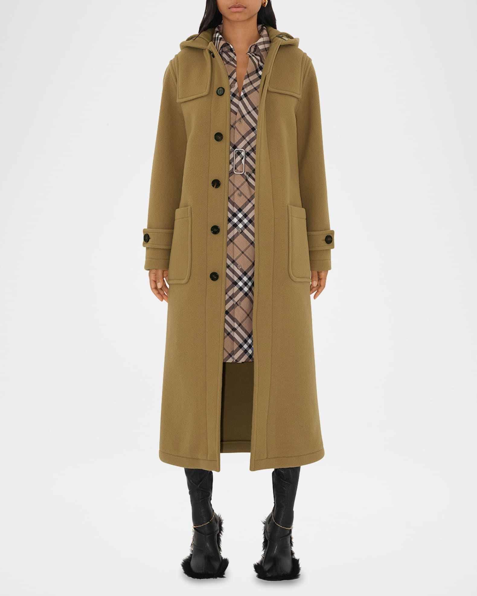 Oversized Duffle Coat With Faux Fur Hood Trim