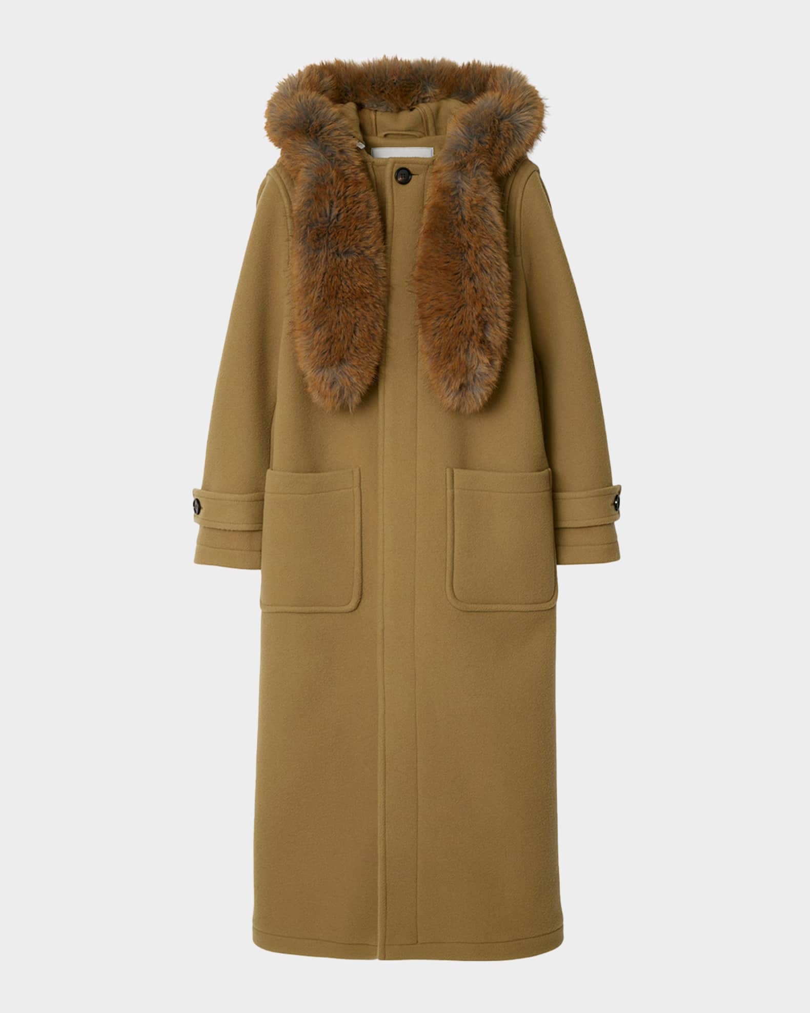 Burberry Faux Fur Trim Wool Duffle Coat