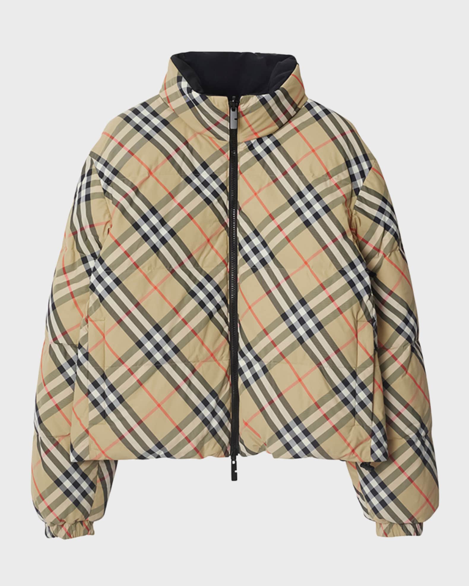 Reversible Check Short Puffer Jacket