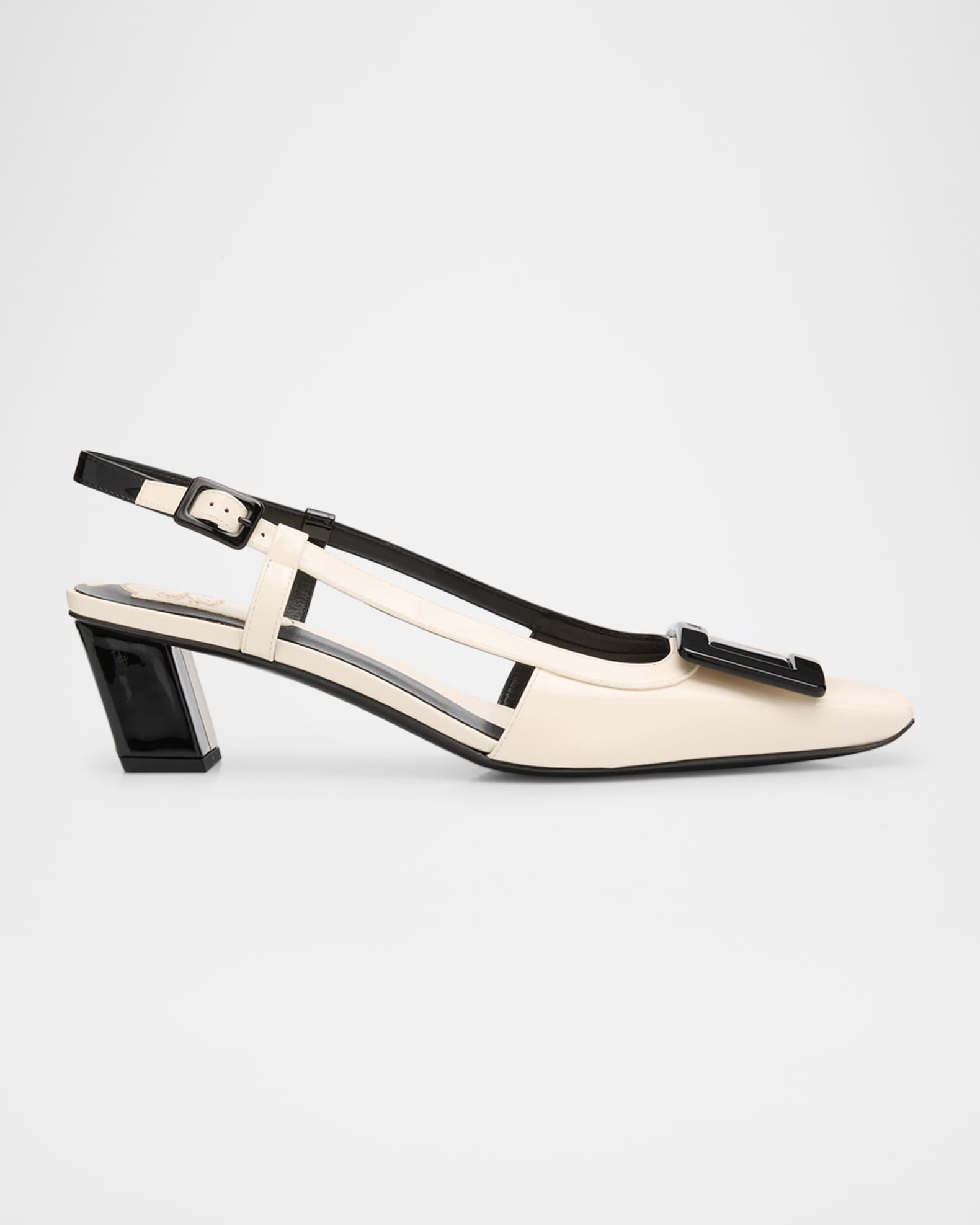 Bicolor Leather Buckle Slingback Pumps 0
