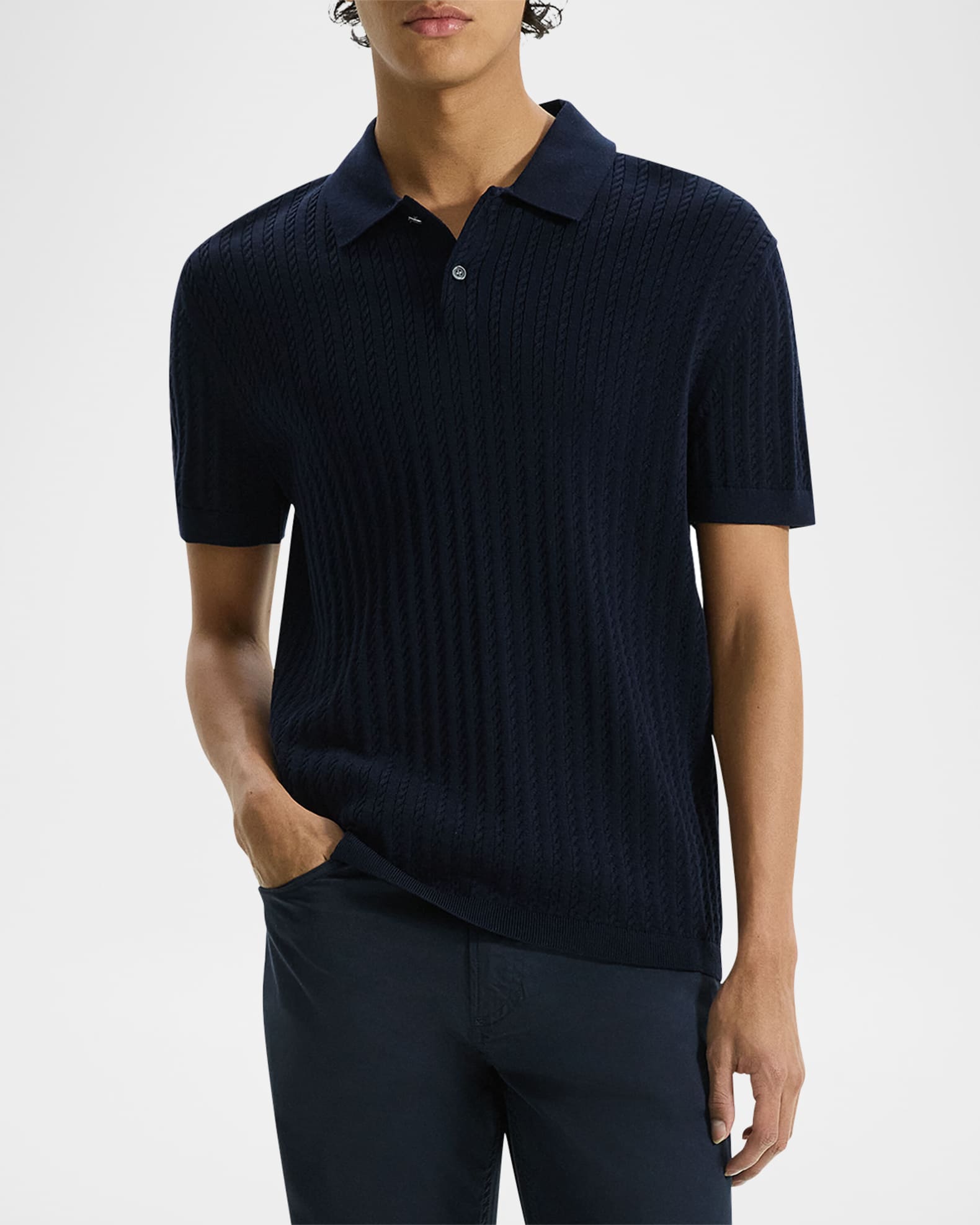 Men’s “Prestige” Knit Polo Sweater – BLACK Multi-Color Pattern